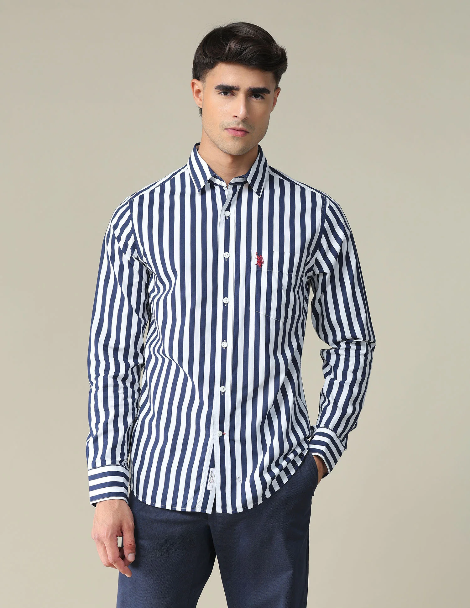 Vertical Stripe Cotton Casual Shirt - Image 6