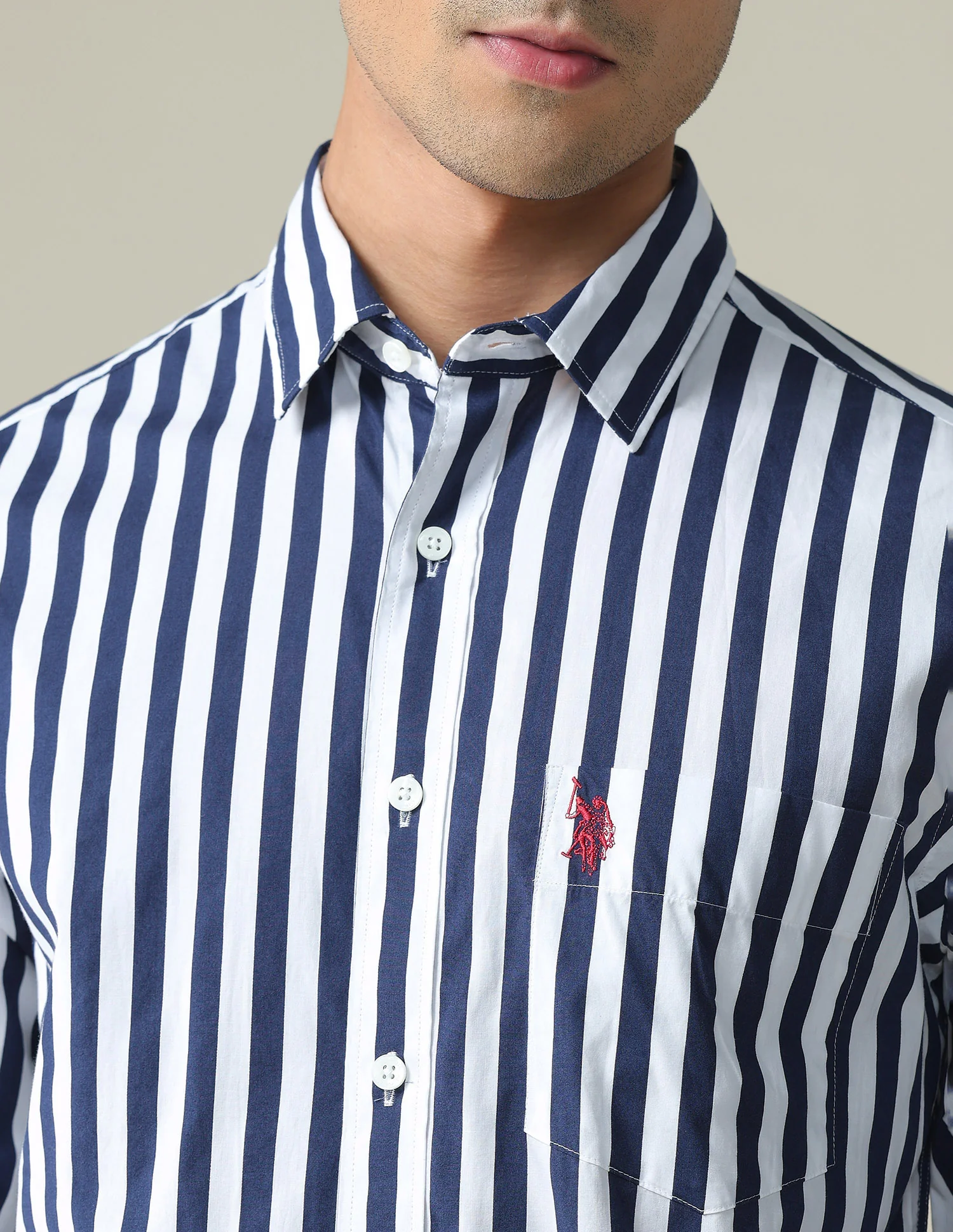 Vertical Stripe Cotton Casual Shirt - Image 7