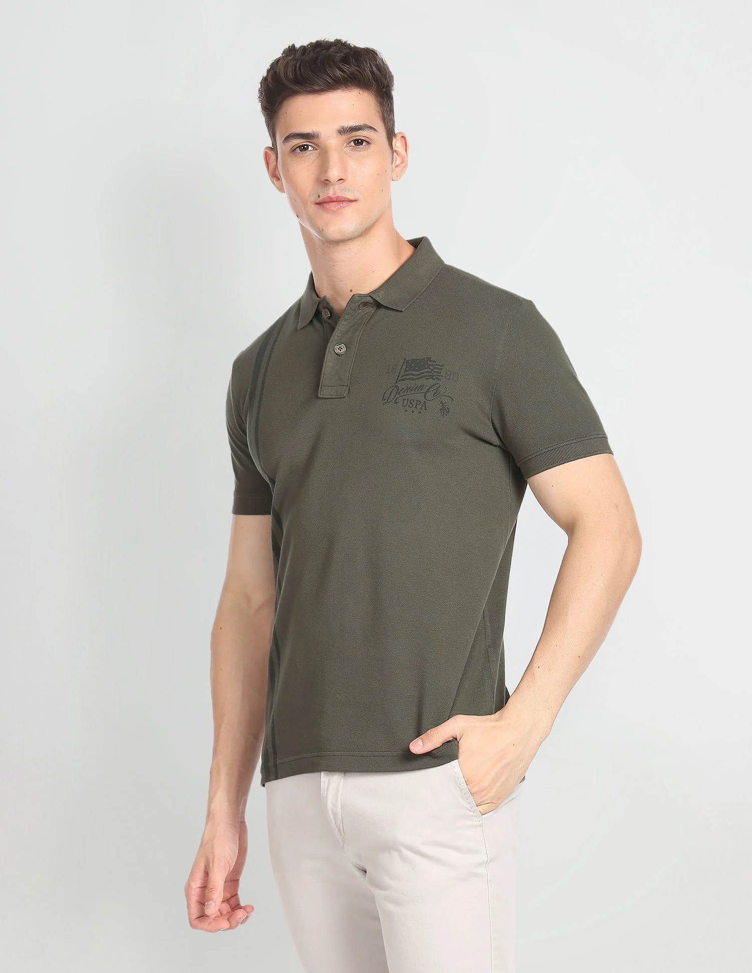 Vertical Stripe Cotton Polo Shirt - Image 4
