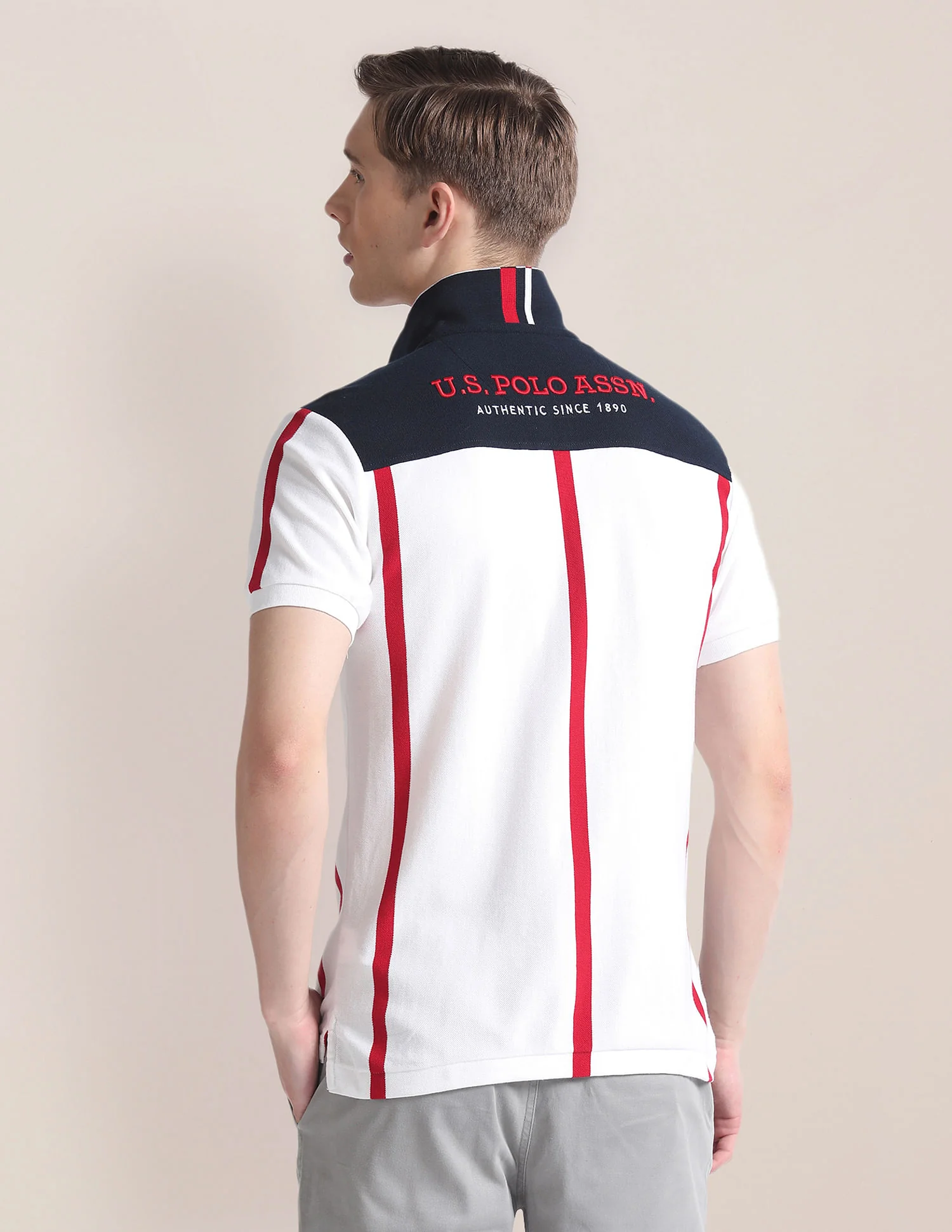 Vertical Stripe Cotton Polo Shirt