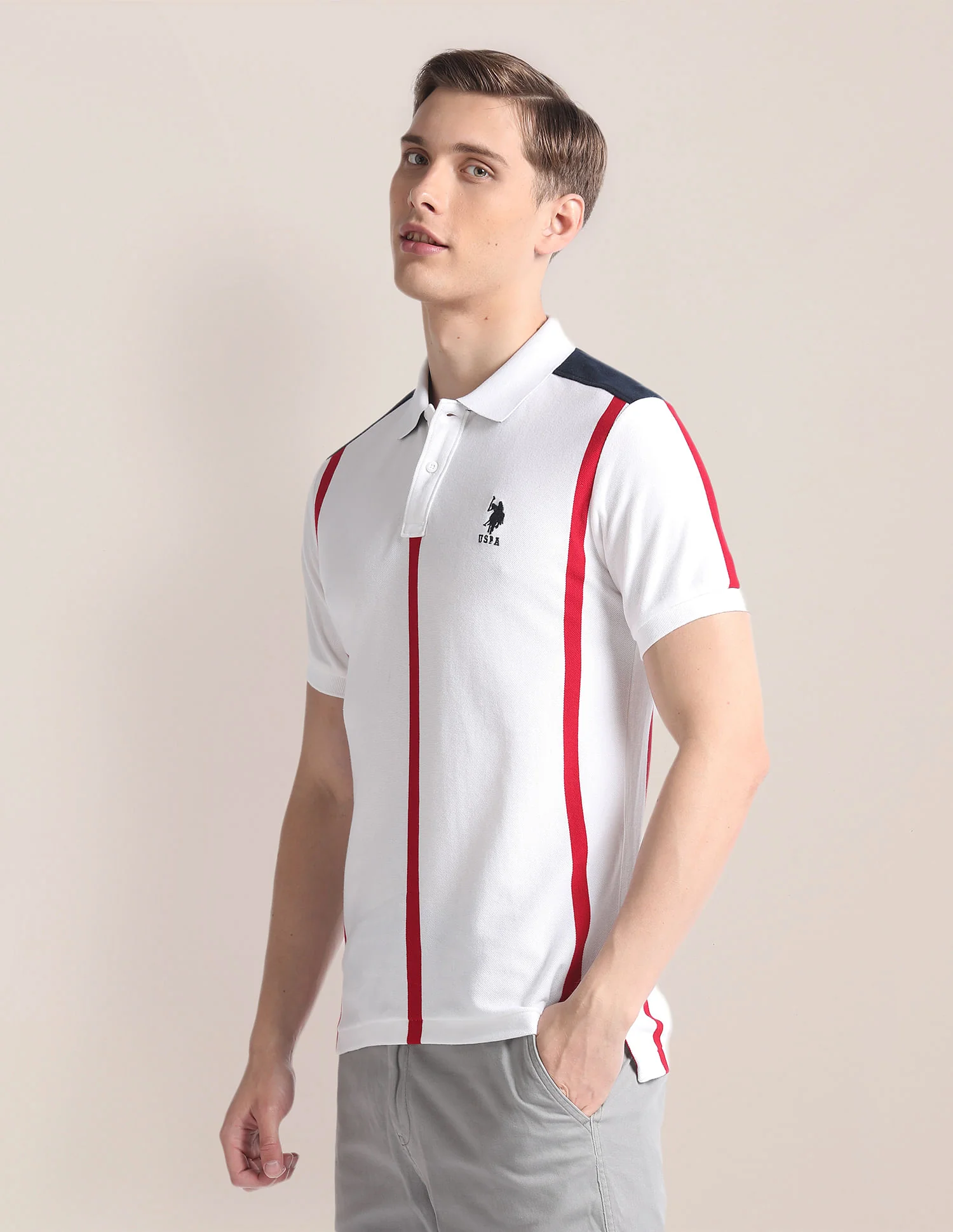 Vertical Stripe Cotton Polo Shirt - Image 4
