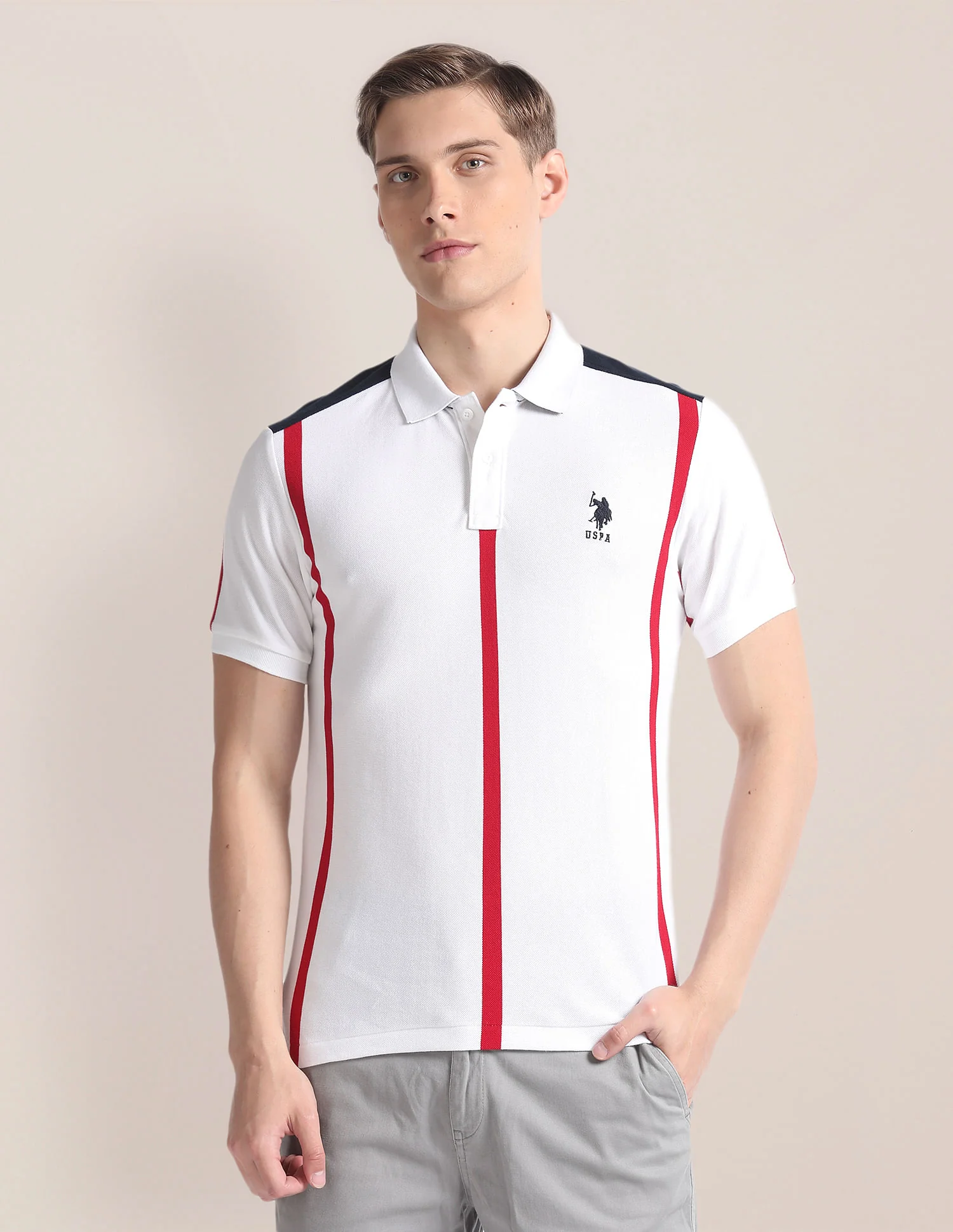 Vertical Stripe Cotton Polo Shirt - Image 6