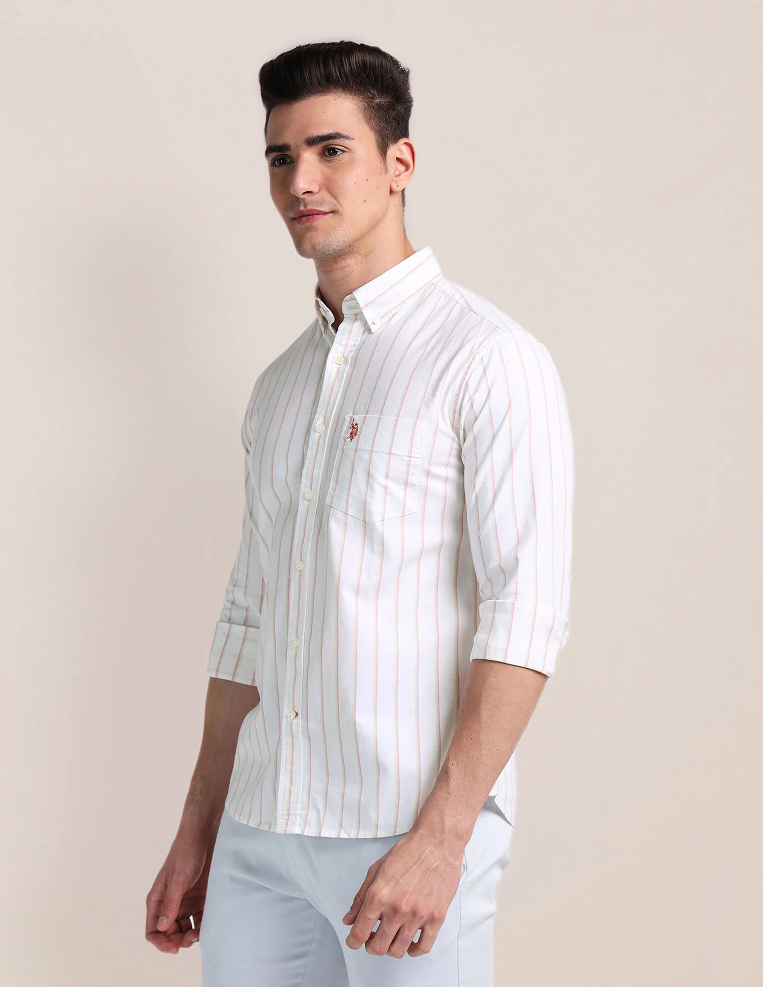 Vertical Stripe Cotton Stretch Shirt - Image 4