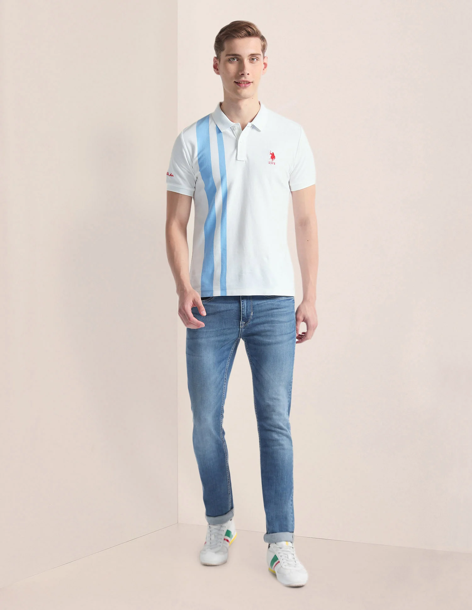Vertical Stripe Logo Polo Shirt - Image 3