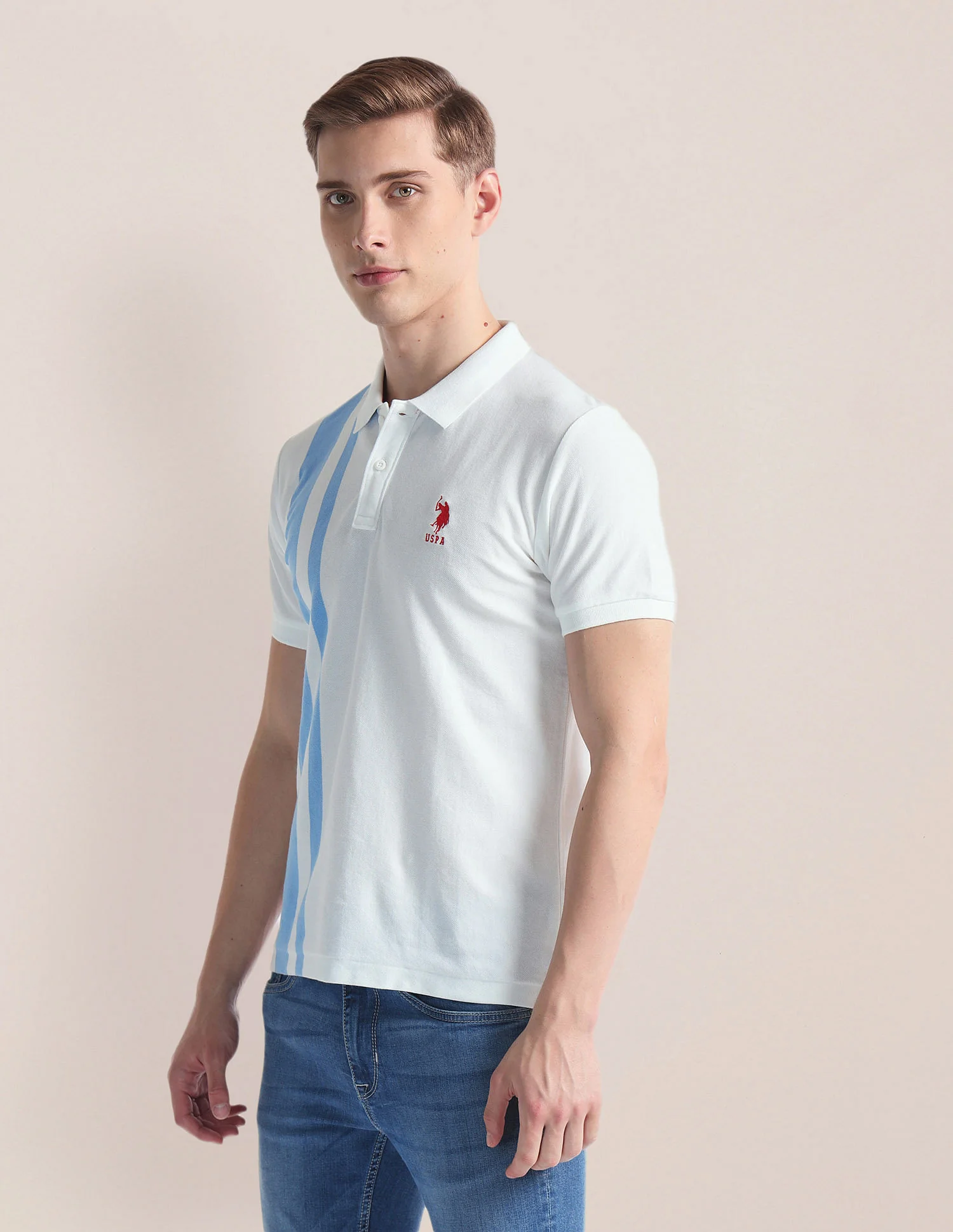Vertical Stripe Logo Polo Shirt - Image 4