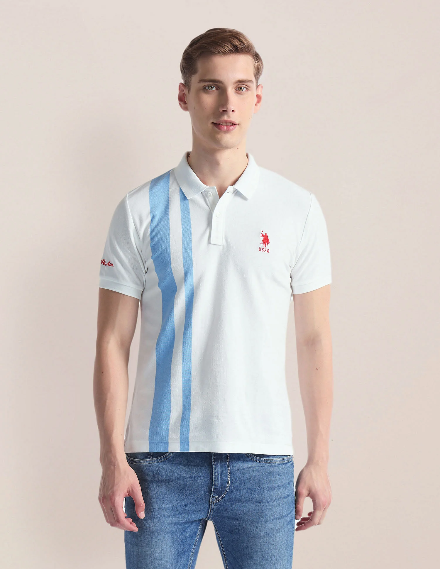 Vertical Stripe Logo Polo Shirt - Image 6