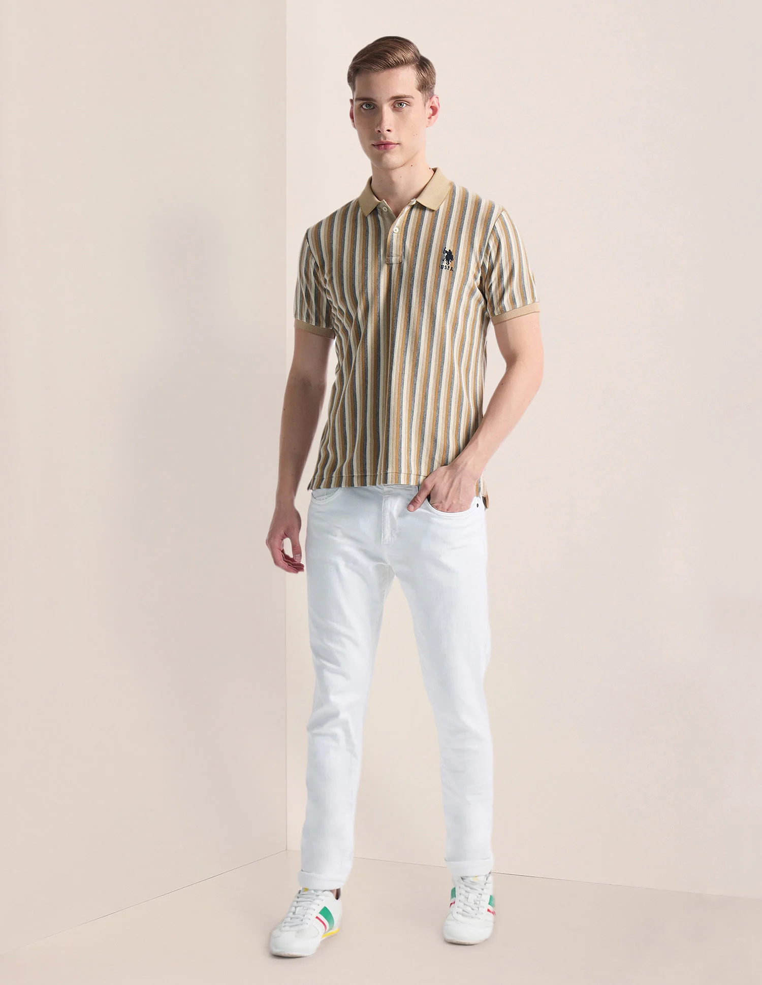 Vertical Stripe Logo Polo Shirt - Image 3