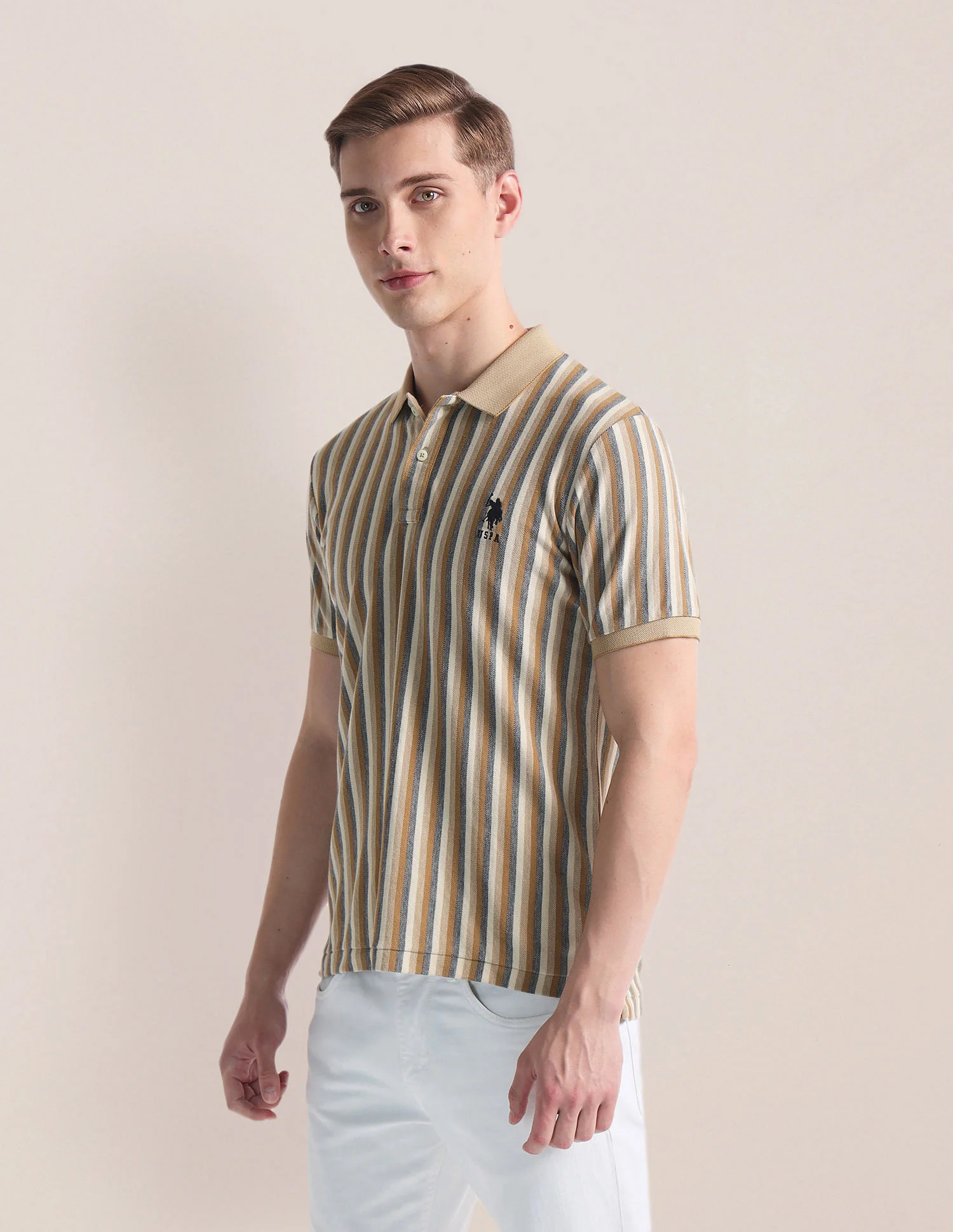 Vertical Stripe Logo Polo Shirt - Image 4