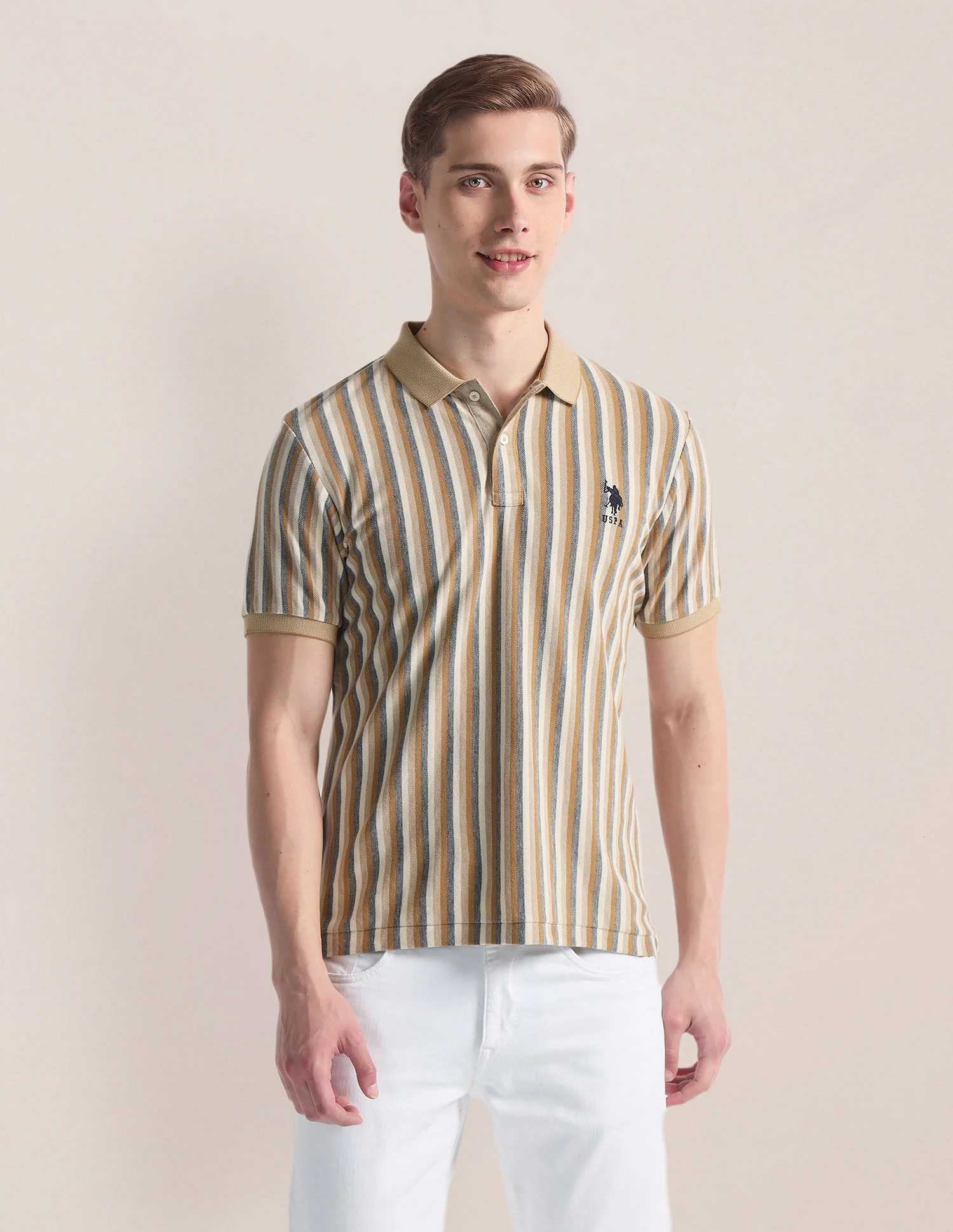 Vertical Stripe Logo Polo Shirt - Image 6