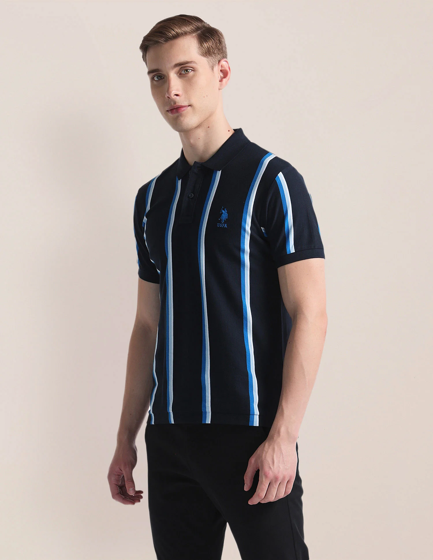 Vertical Stripe Logo Polo Shirt - Image 4