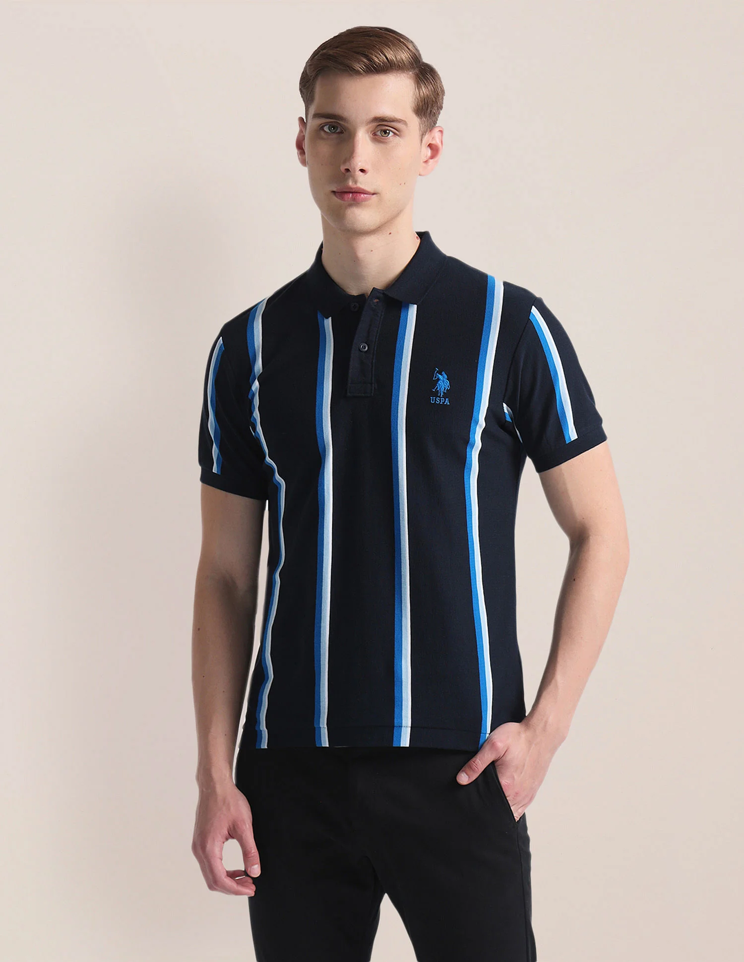 Vertical Stripe Logo Polo Shirt - Image 6