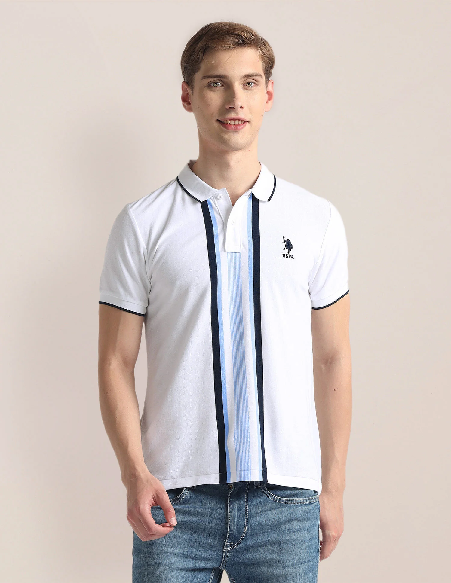 Vertical Stripe Pique Polo Shirt