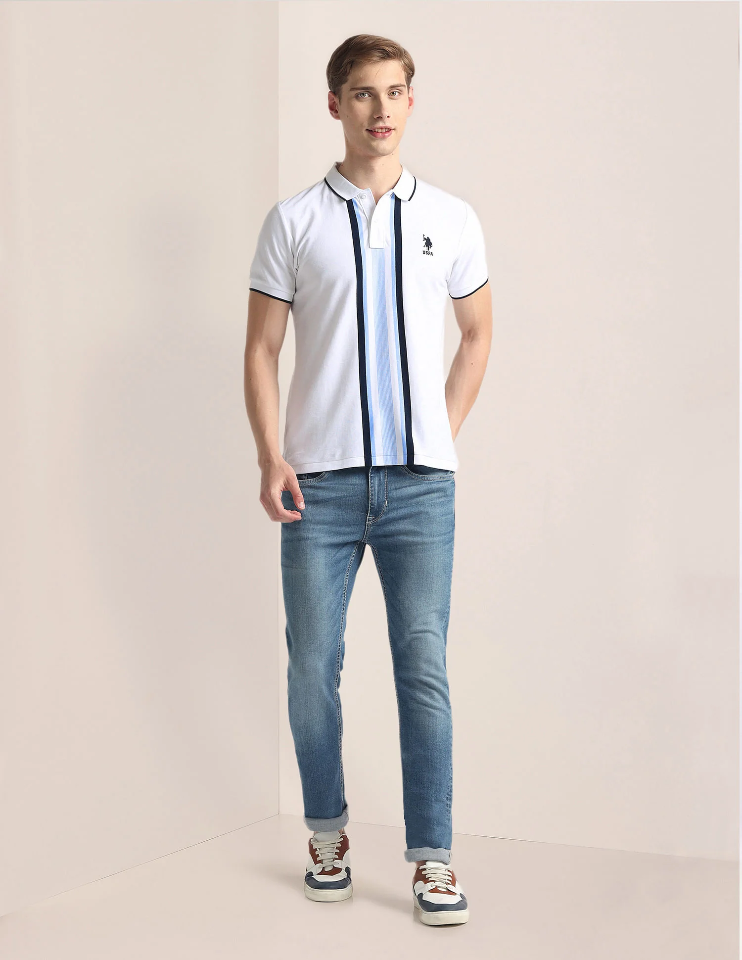 Vertical Stripe Pique Polo Shirt - Image 3