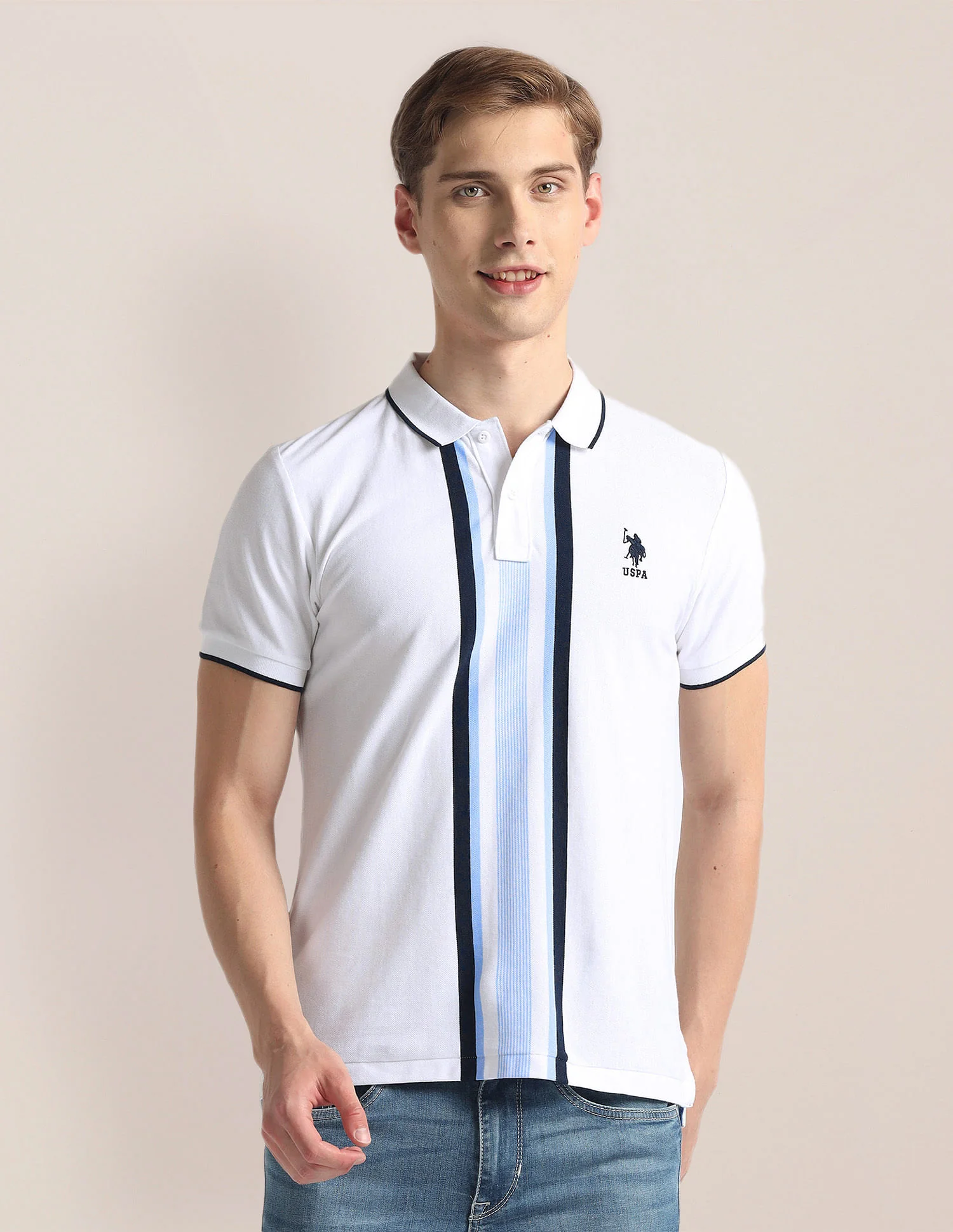 Vertical Stripe Pique Polo Shirt - Image 6