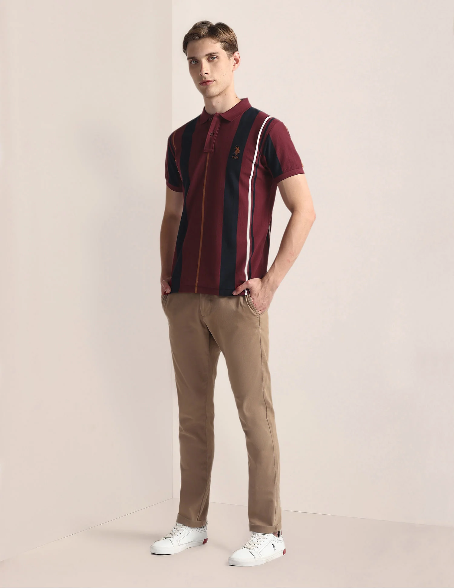 Vertical Stripe Slim Polo Shirt - Image 3
