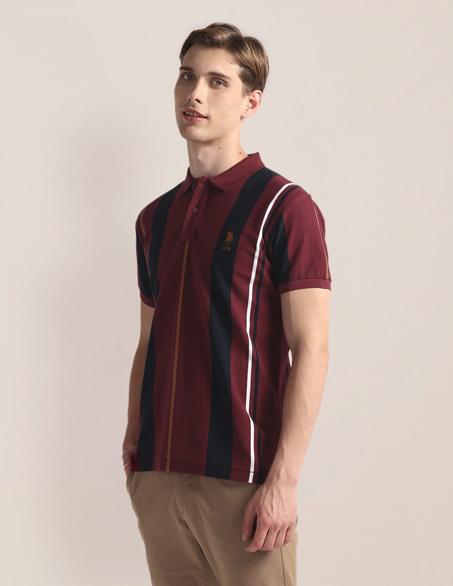 Vertical Stripe Slim Polo Shirt - Image 4