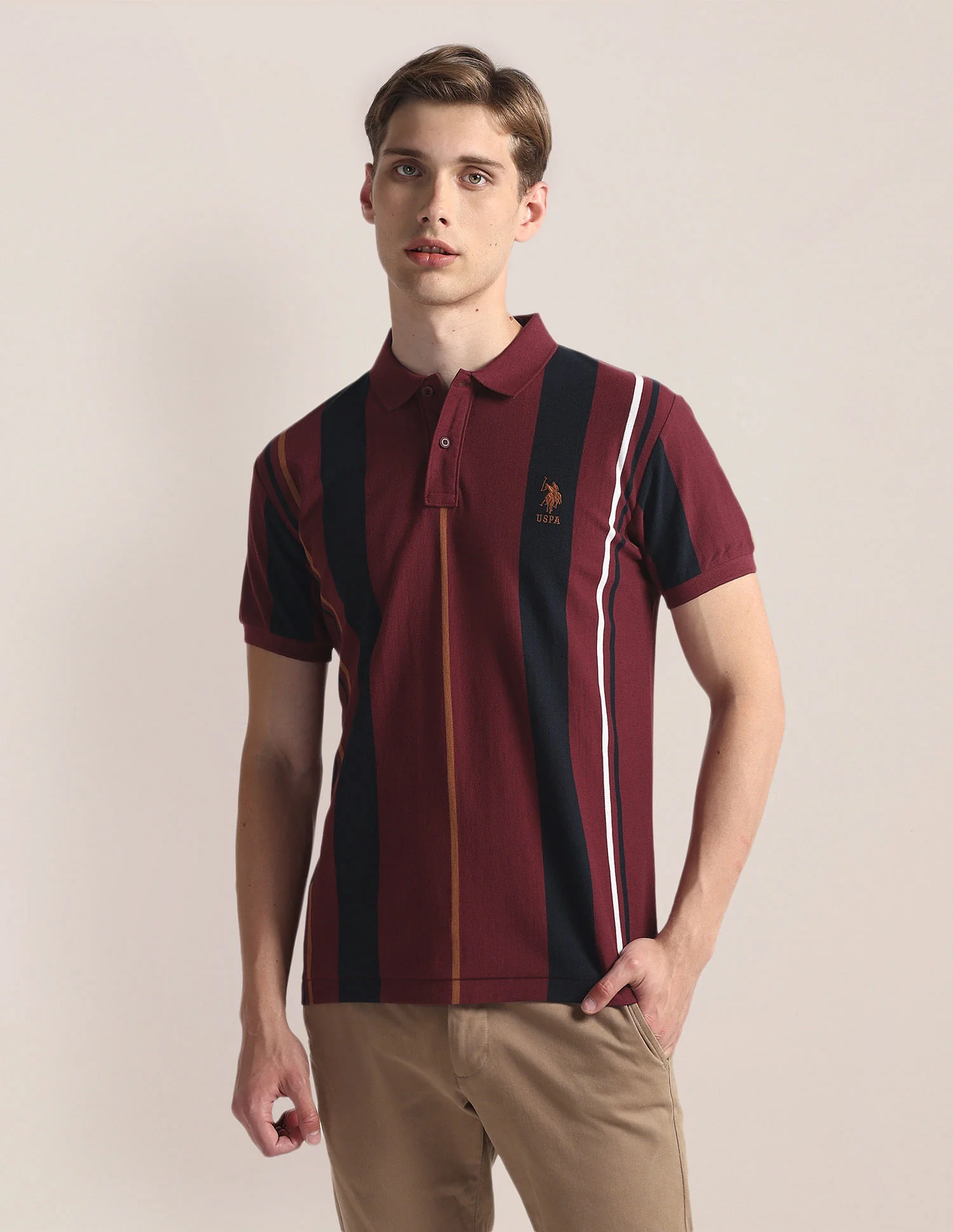Vertical Stripe Slim Polo Shirt - Image 6