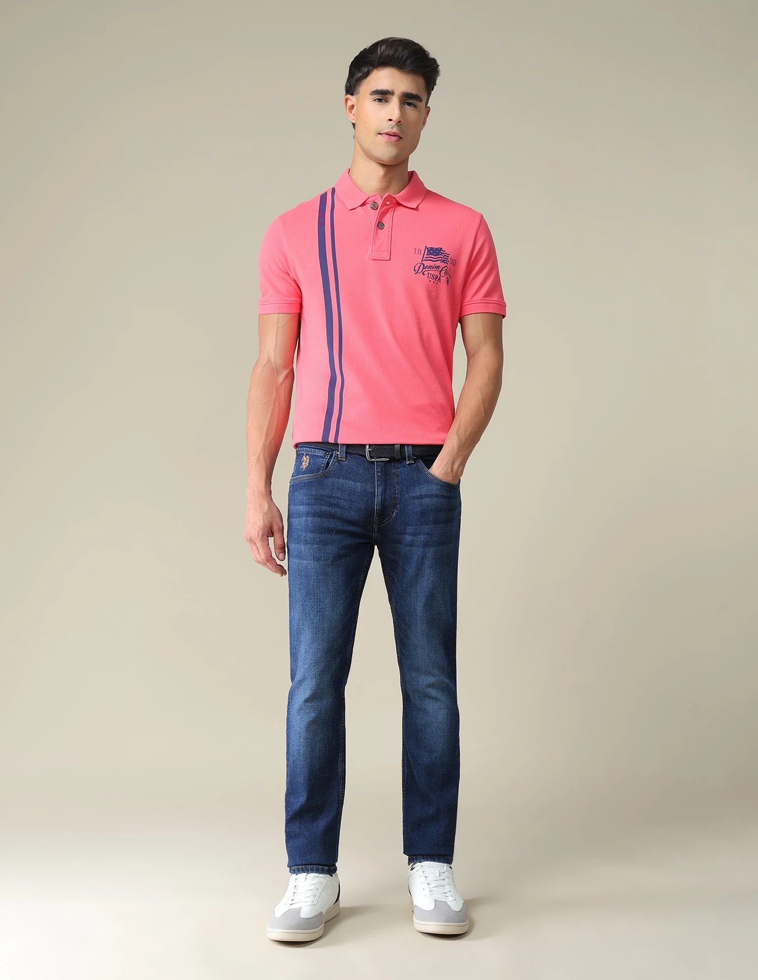 Vertical Striped Cotton Polo Shirt - Image 3