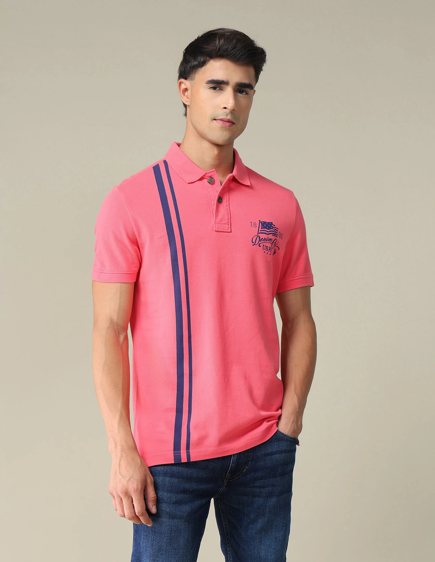Vertical Striped Cotton Polo Shirt - Image 4