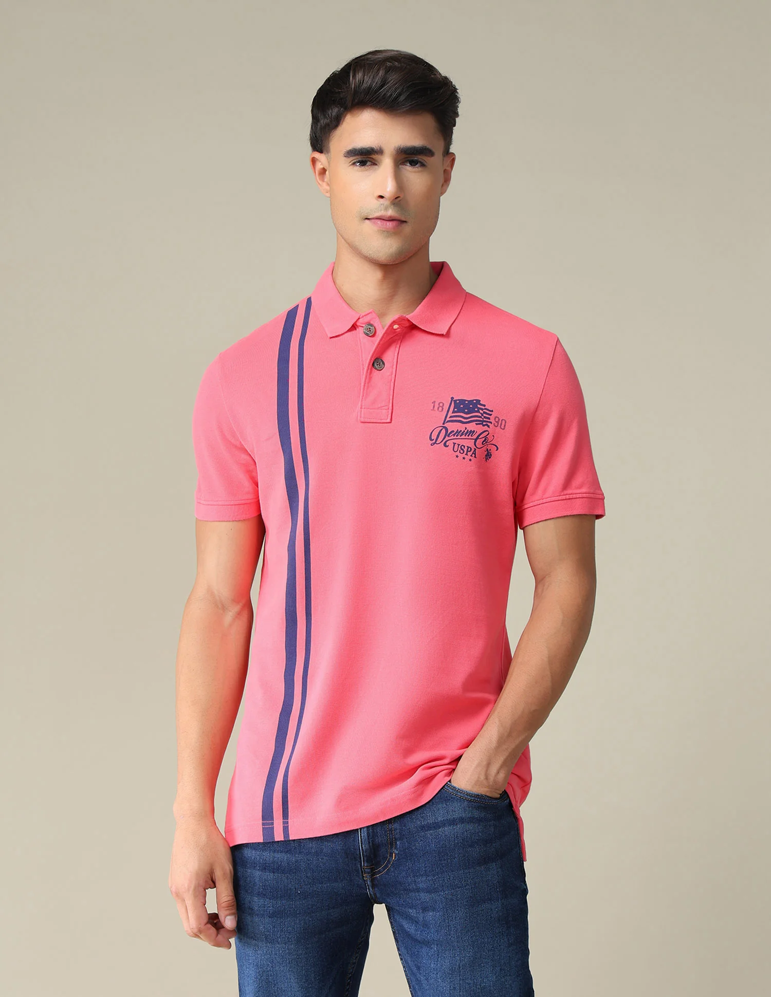 Vertical Striped Cotton Polo Shirt - Image 6