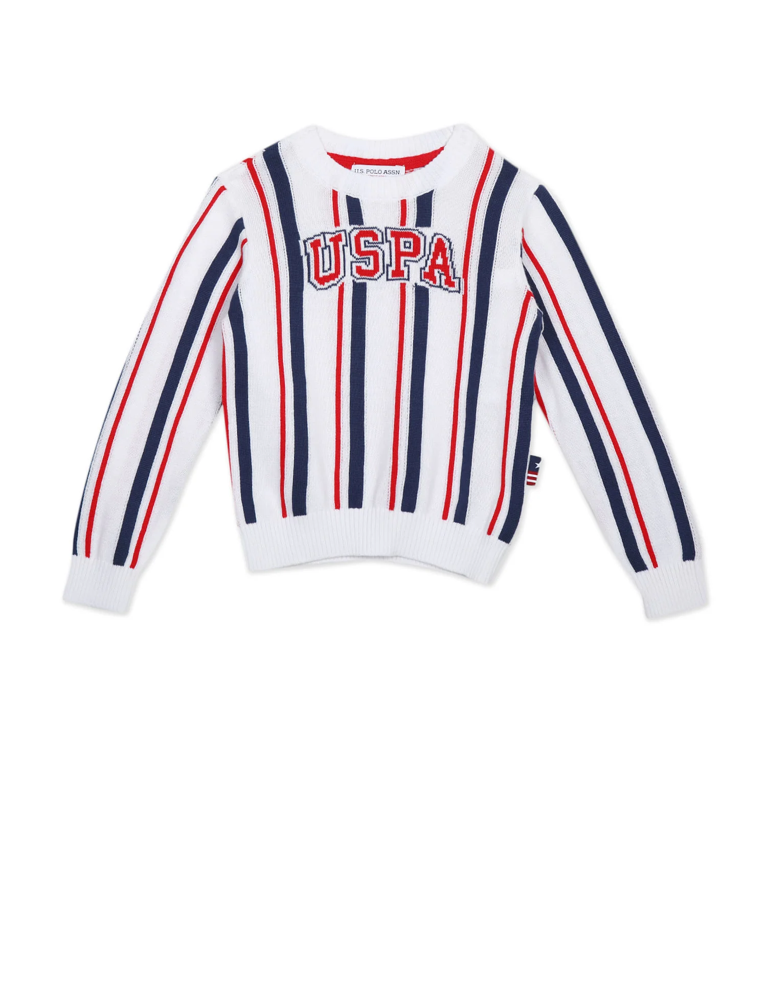 White Crew Neck Striped Sweater