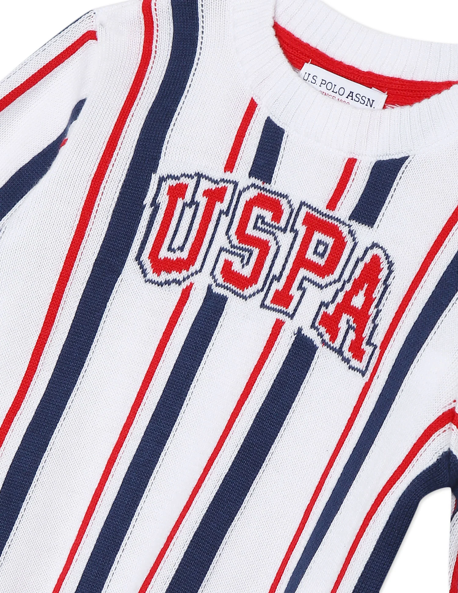 White Crew Neck Striped Sweater - Image 3