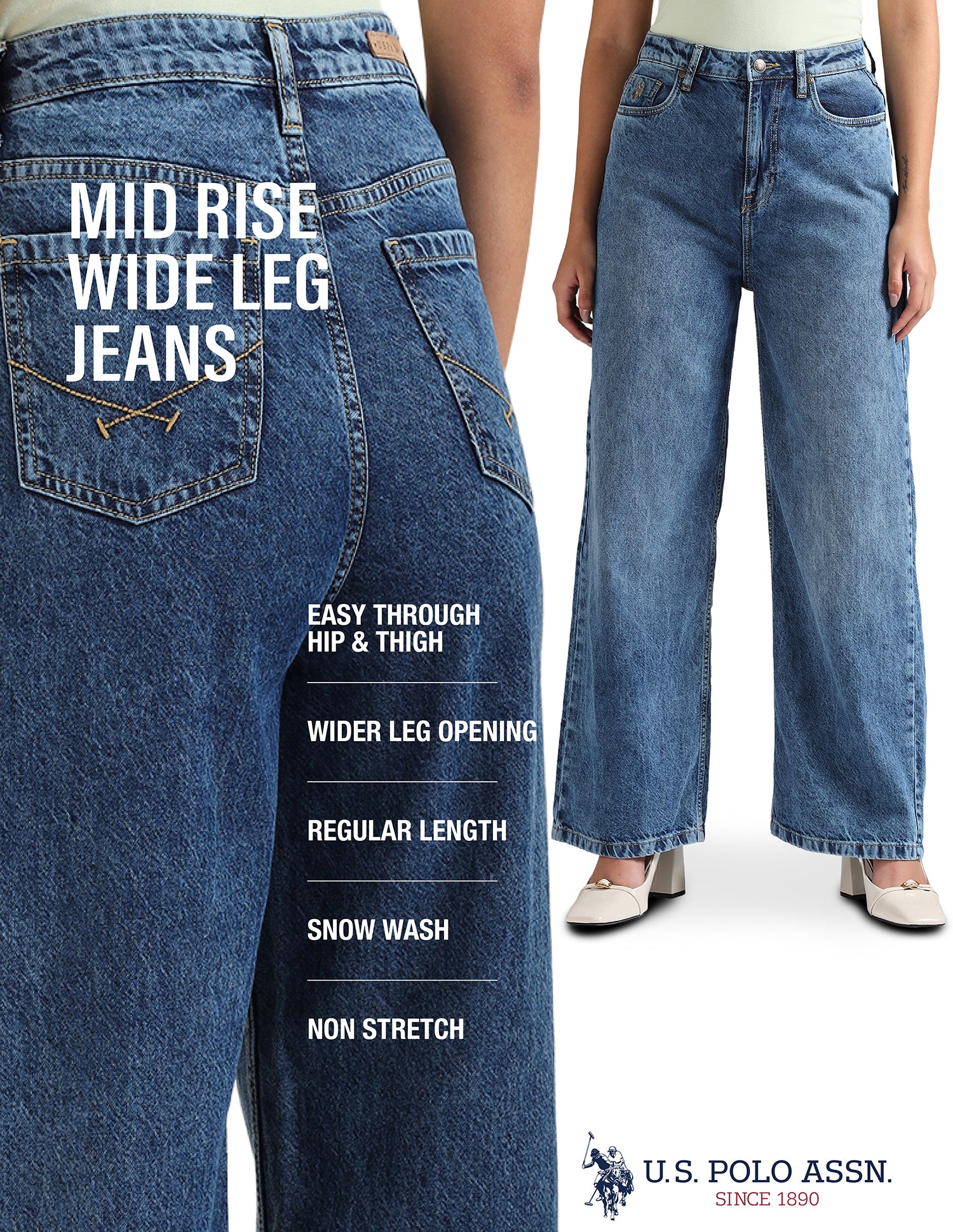 Wide Leg Mid Rise Jeans - Image 8