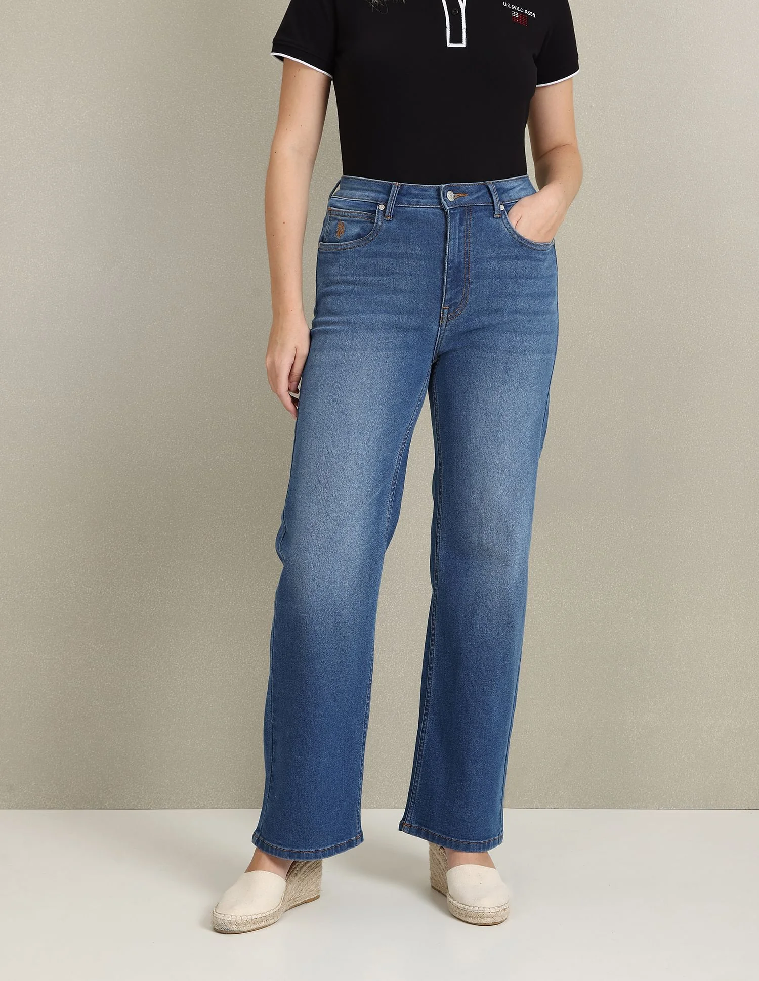Wide Leg Stone Wash Jeans - Image 2