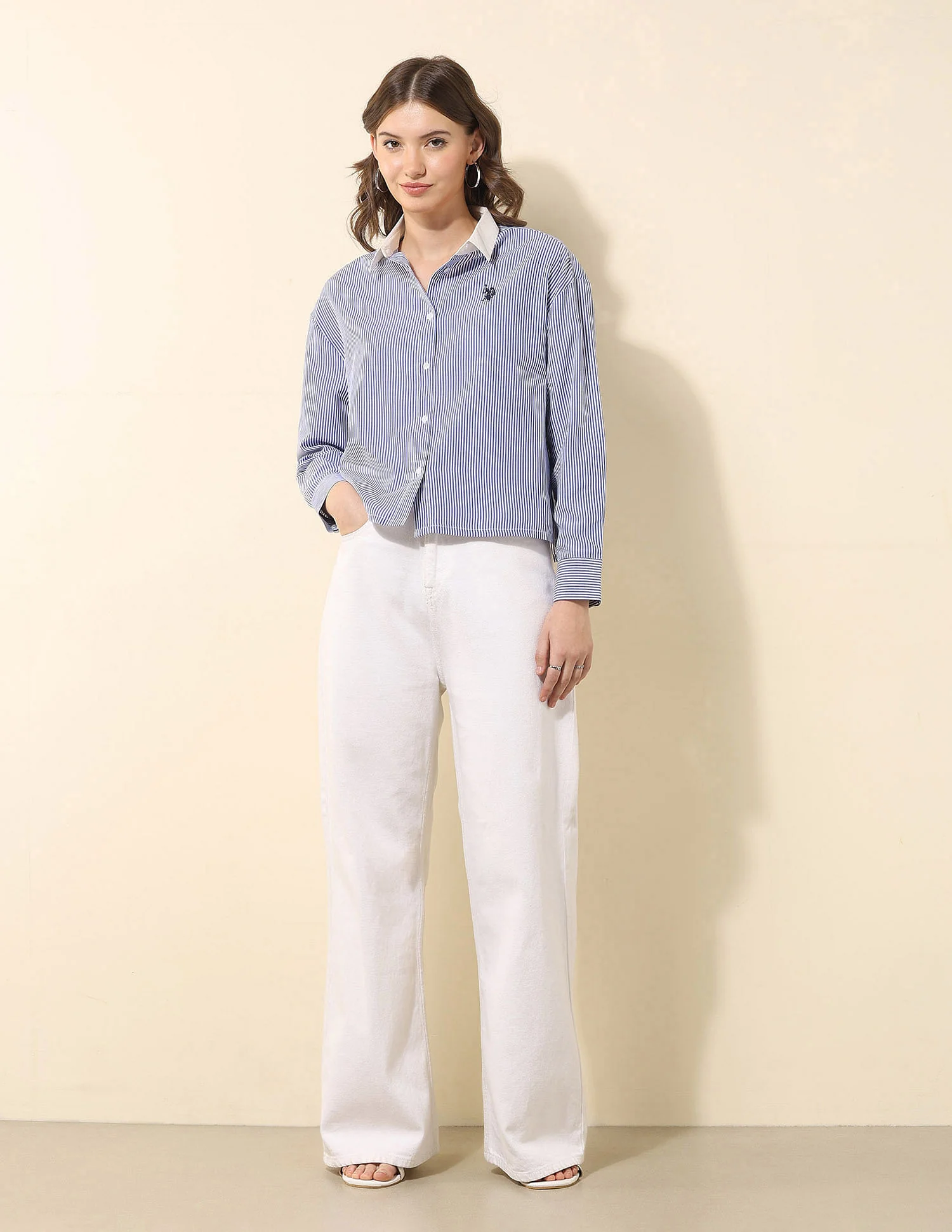 Vertical Striped Cropped Shirt - Image 3