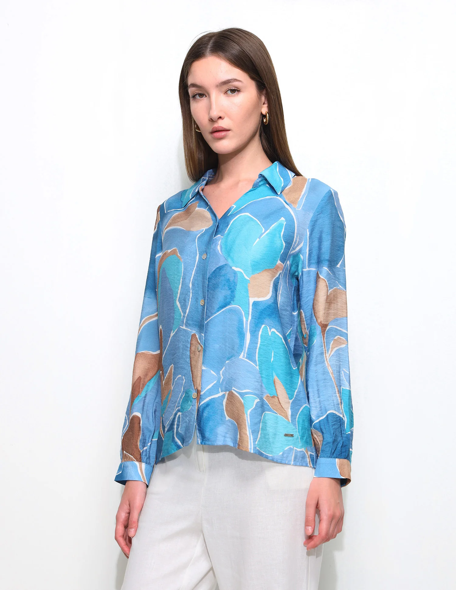 Abstract Printed V-Neck Collar Shirt - Image 4