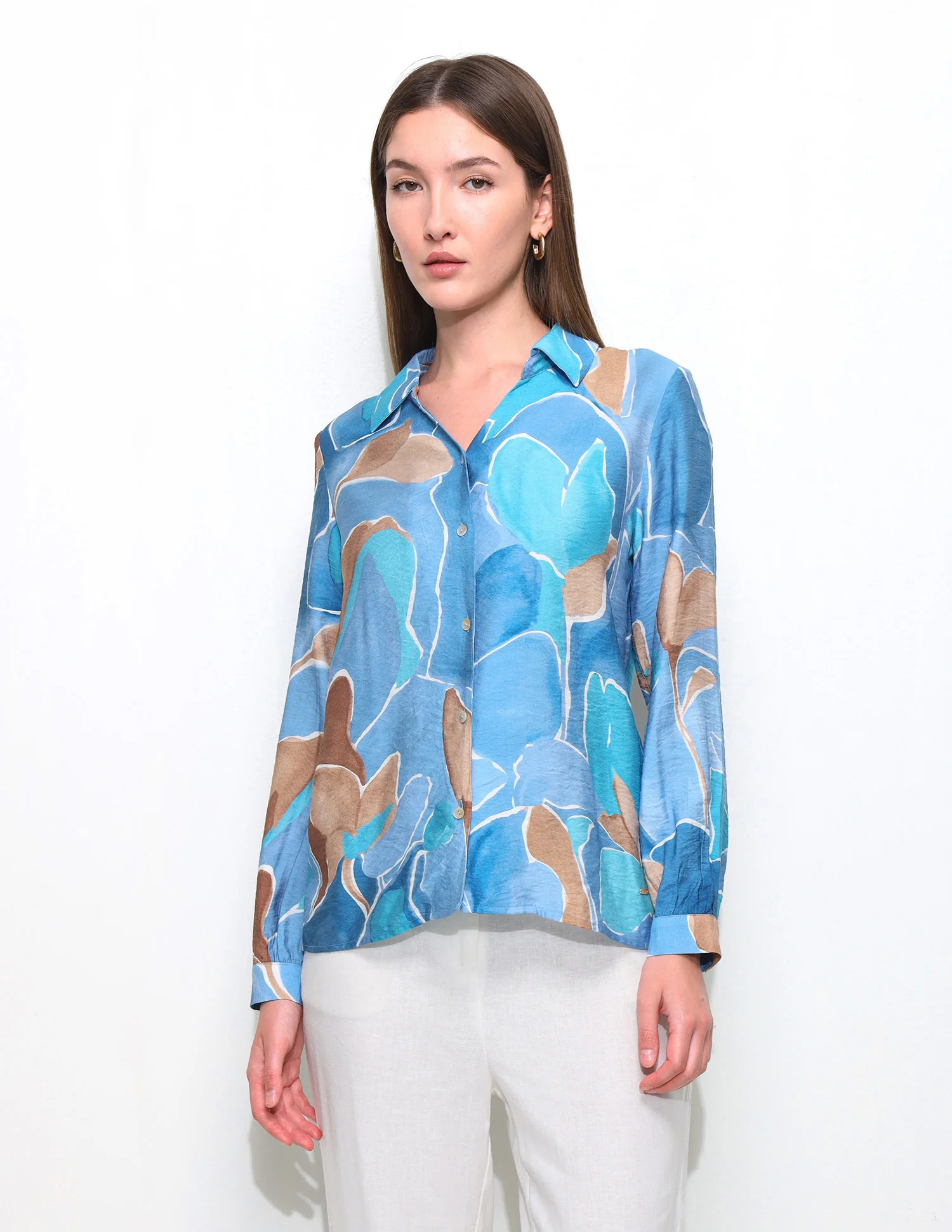 Abstract Printed V-Neck Collar Shirt - Image 6
