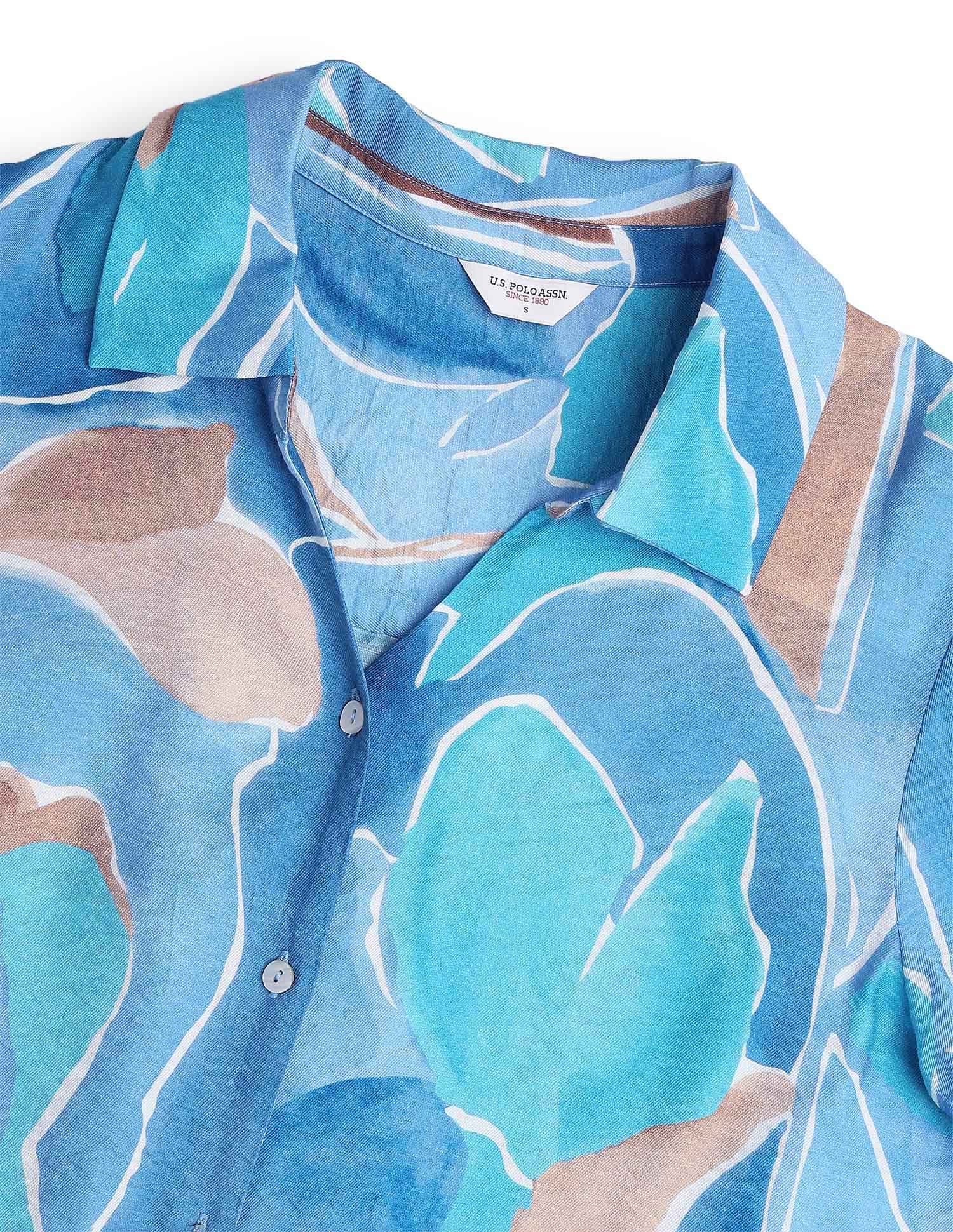 Abstract Printed V-Neck Collar Shirt - Image 8