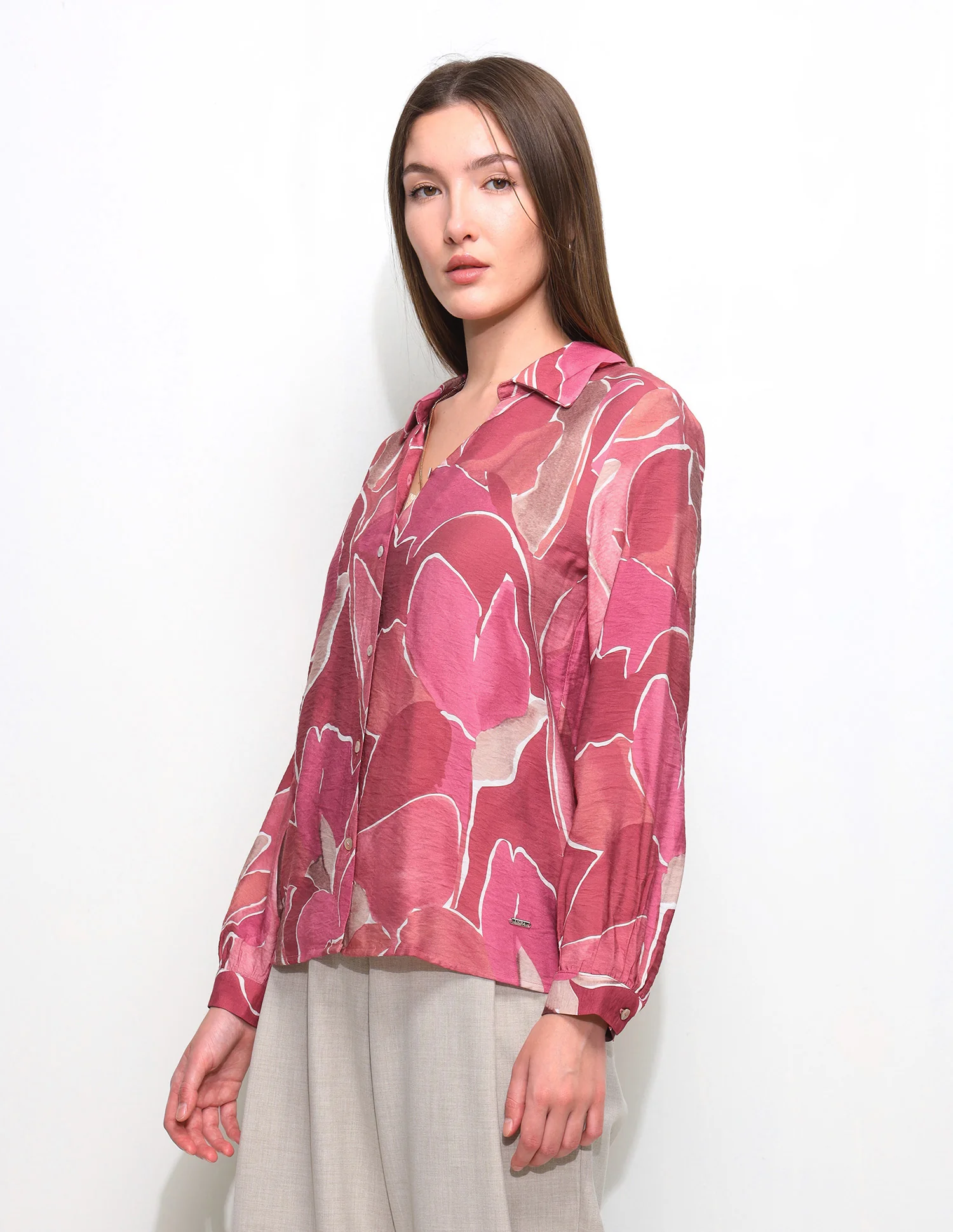 Abstract Printed V-Neck Collar Shirt - Image 4