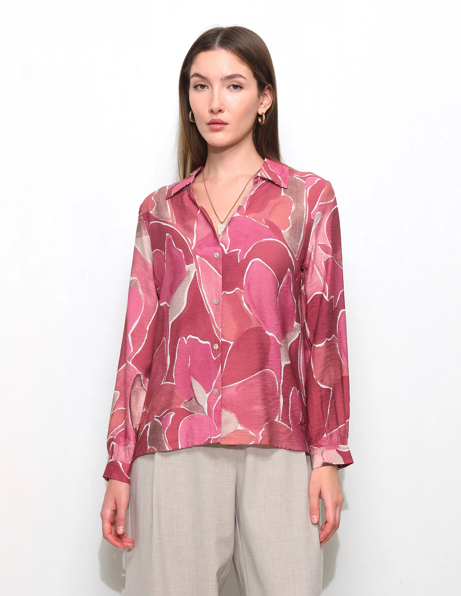 Abstract Printed V-Neck Collar Shirt - Image 6