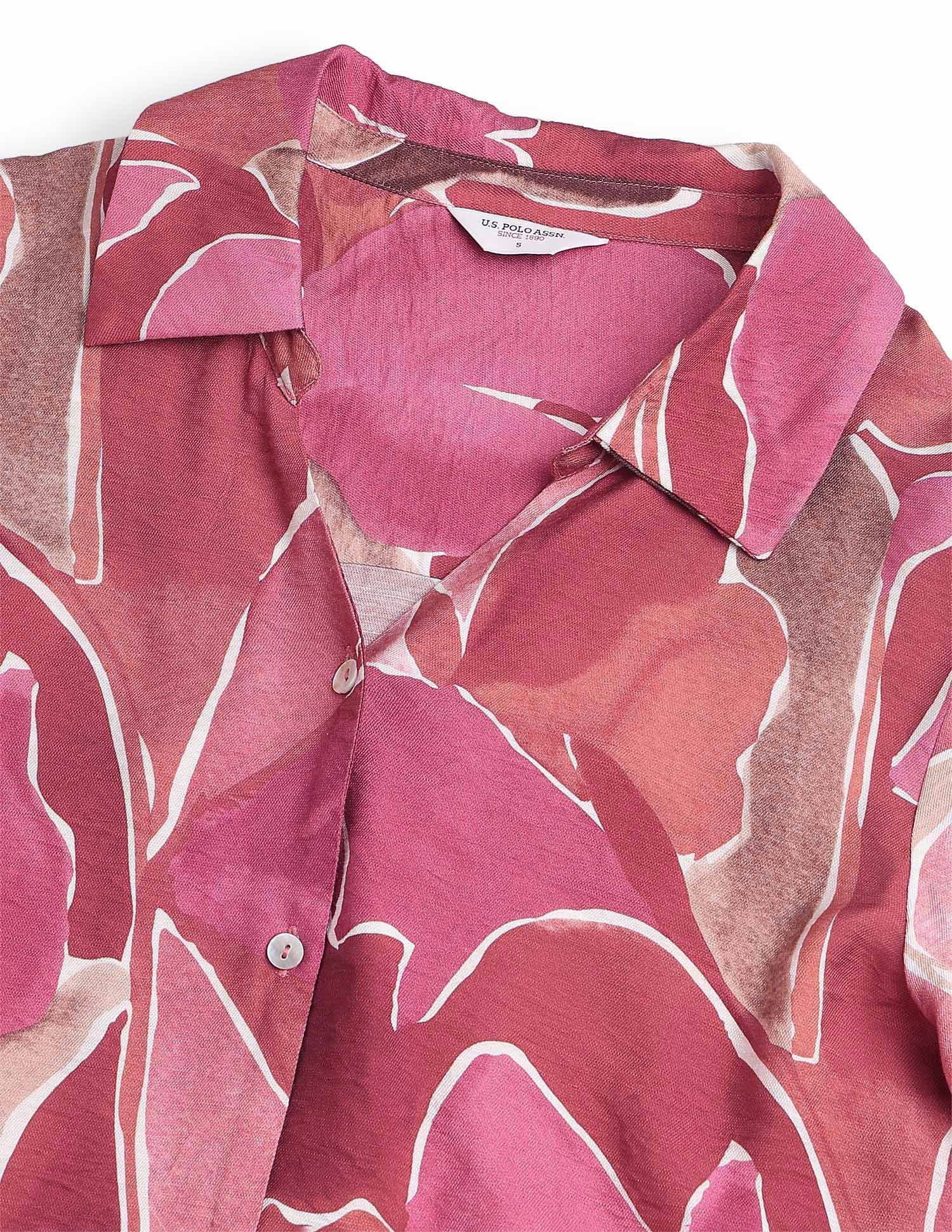 Abstract Printed V-Neck Collar Shirt - Image 8