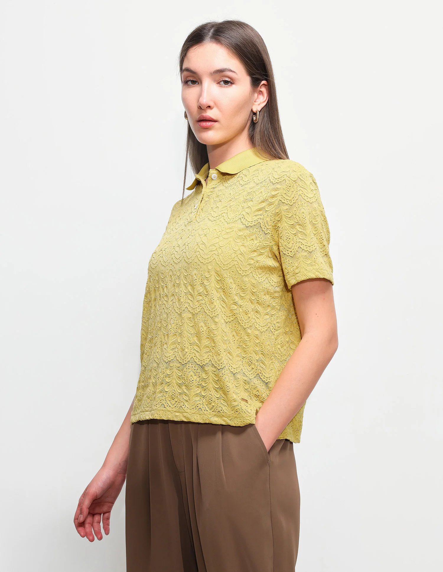 All Over Floral Lace Relaxed Fit Polo Shirt - Image 4