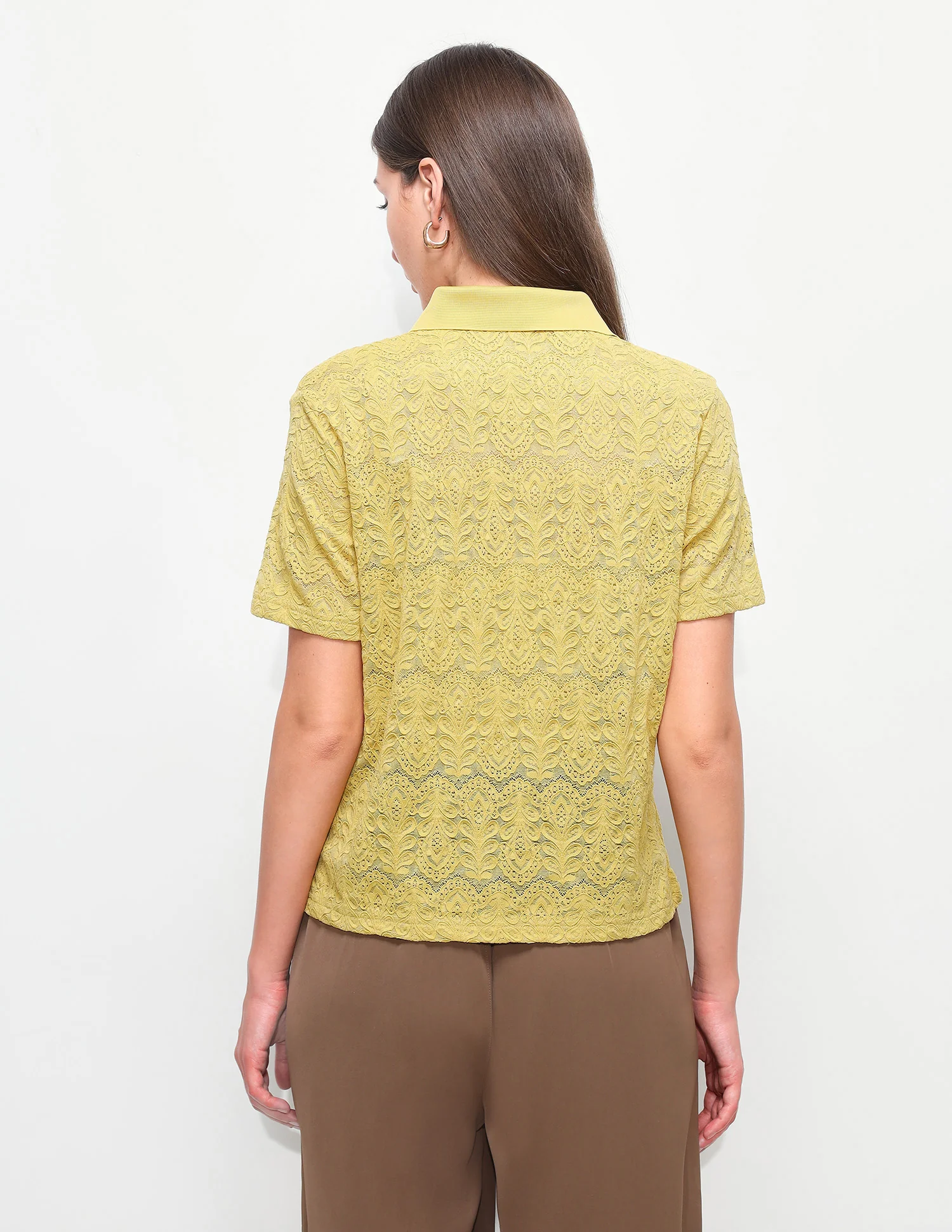 All Over Floral Lace Relaxed Fit Polo Shirt - Image 5