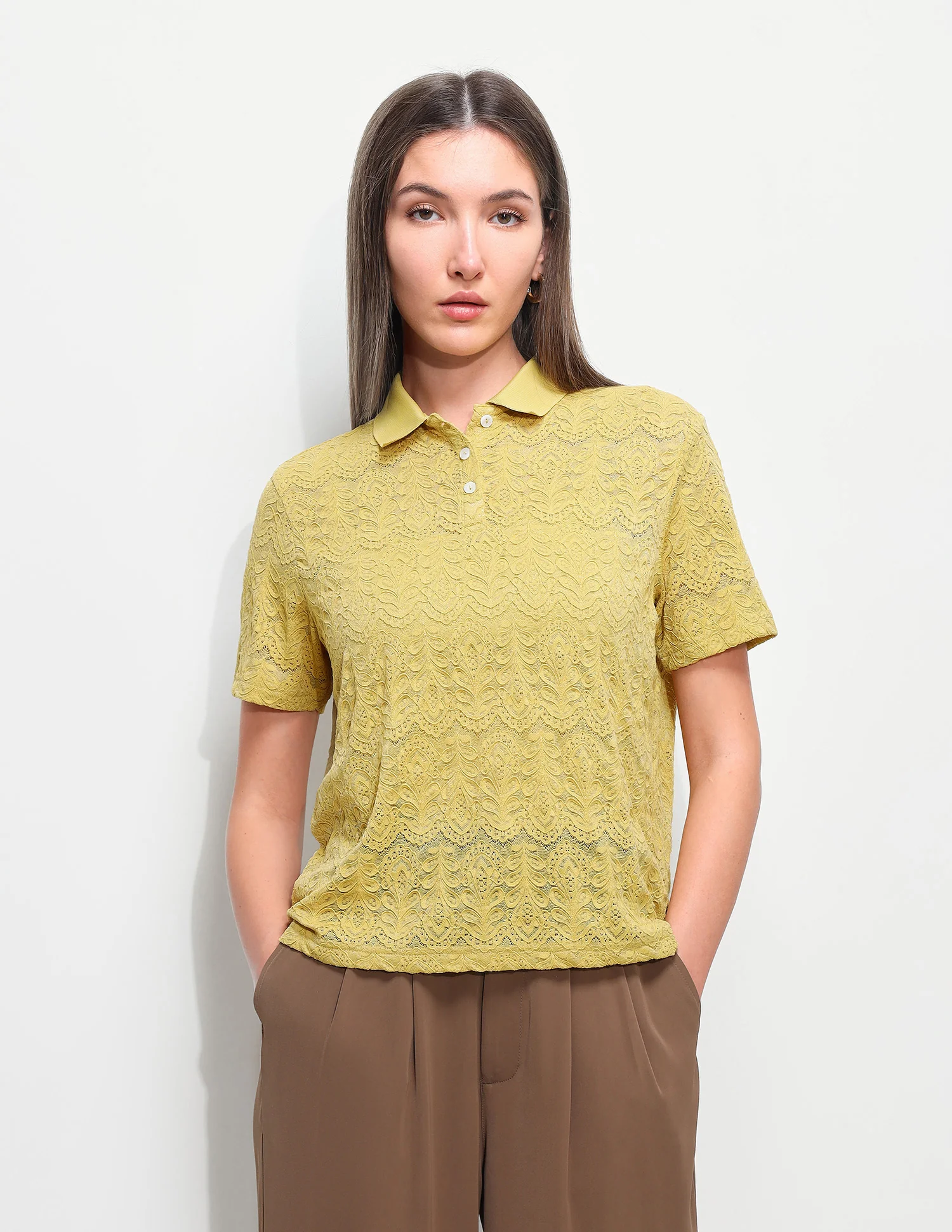 All Over Floral Lace Relaxed Fit Polo Shirt - Image 6