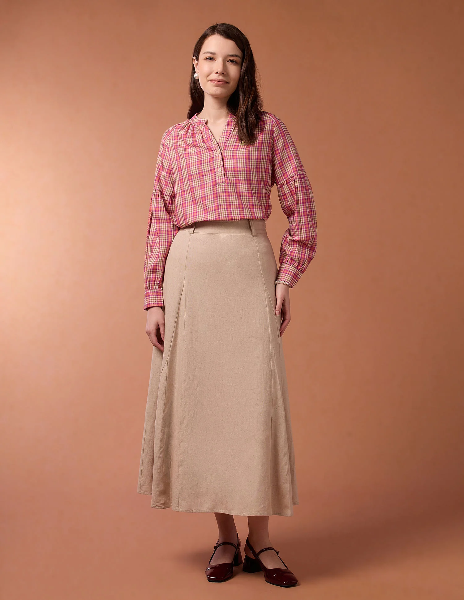 Blouson Sleeve Checked Top - Image 3