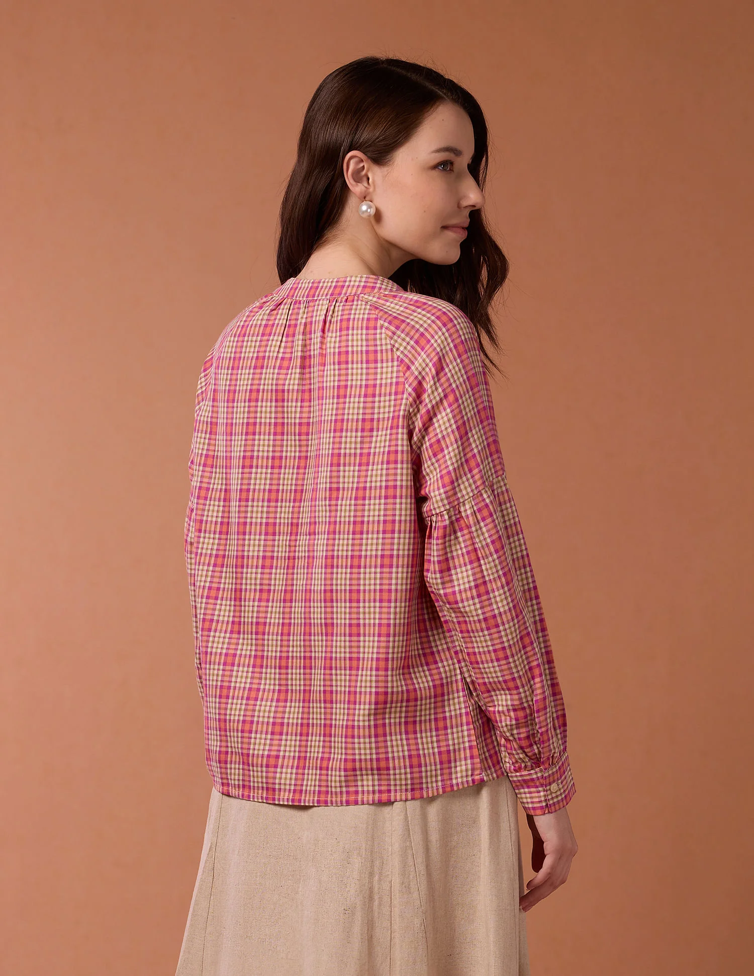 Blouson Sleeve Checked Top - Image 5