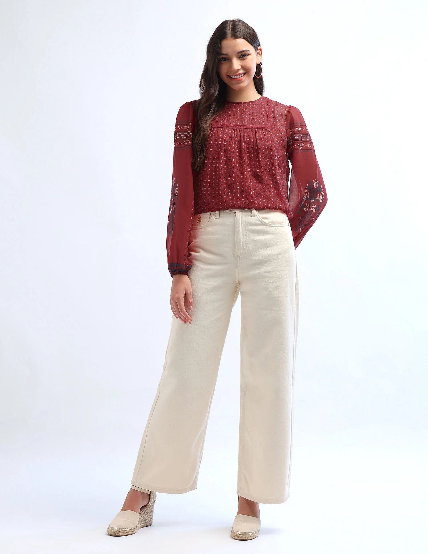Boho Printed Crinkled Chiffon Top - Image 3