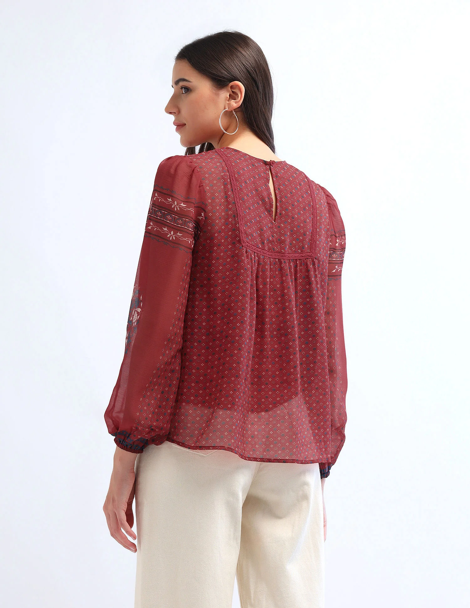 Boho Printed Crinkled Chiffon Top - Image 5
