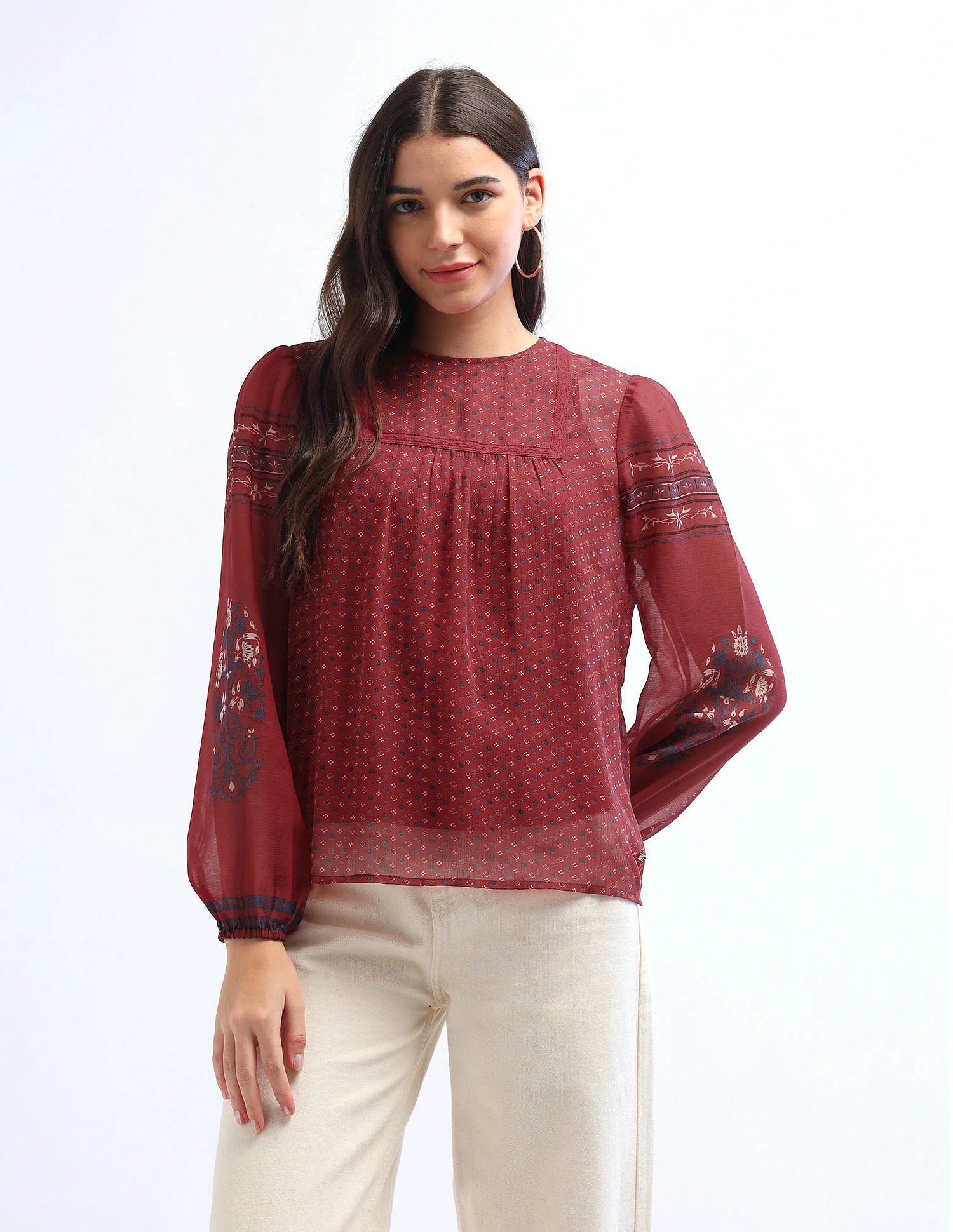 Boho Printed Crinkled Chiffon Top - Image 6
