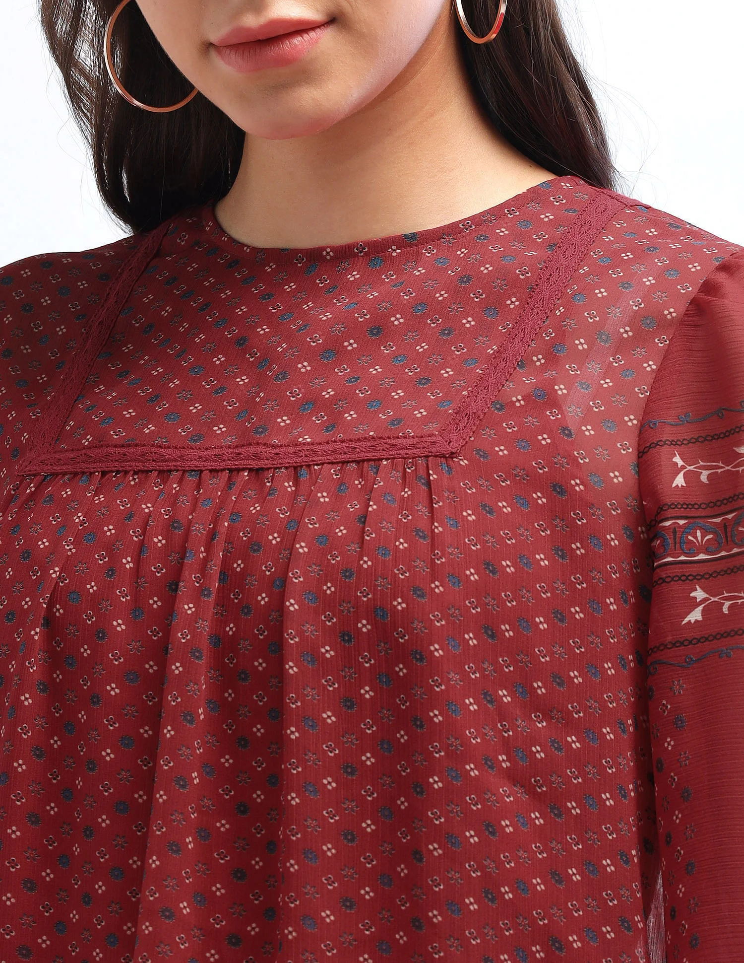 Boho Printed Crinkled Chiffon Top - Image 7
