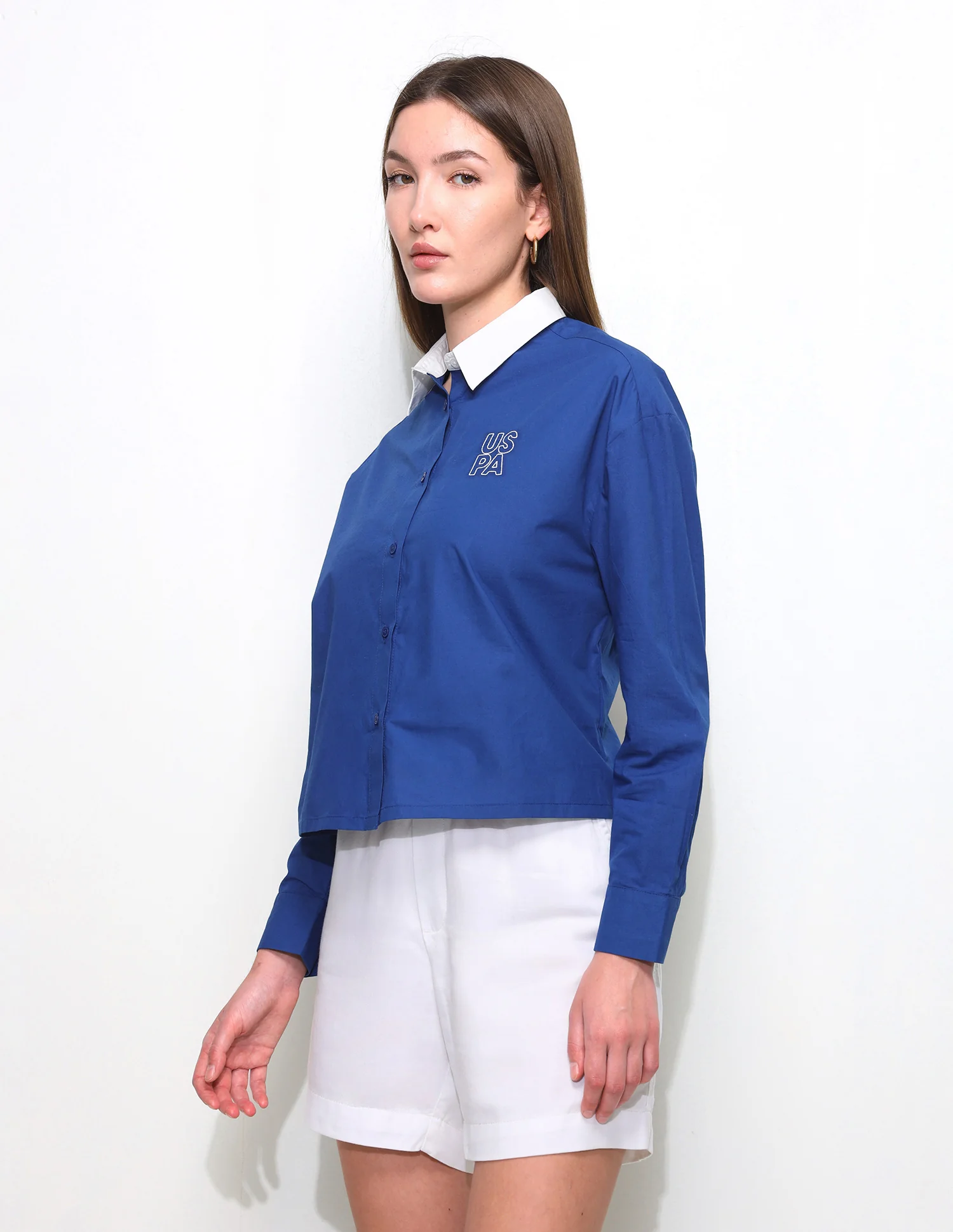 Boxy Fit Contrast Collar Cropped Shirt - Image 4