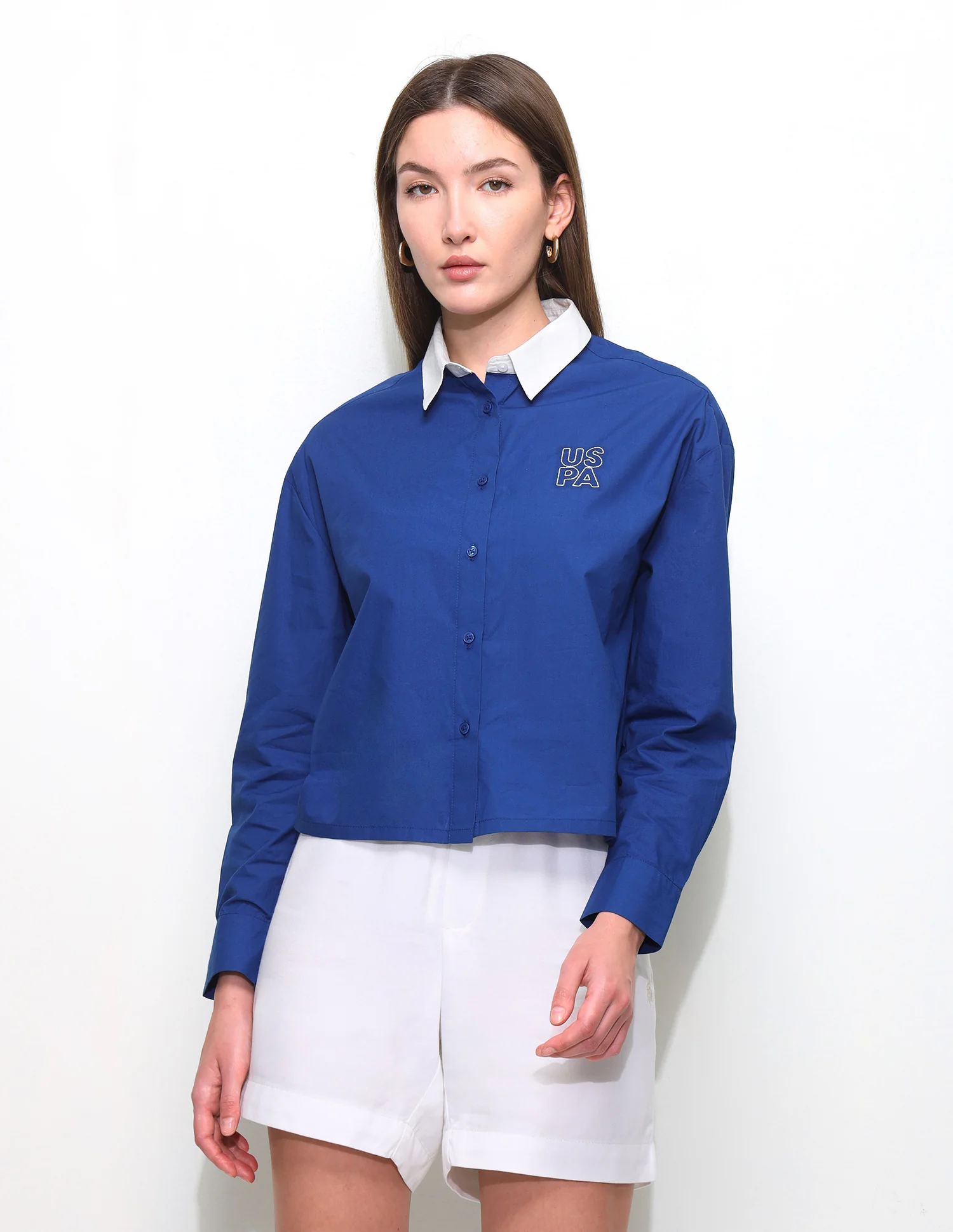 Boxy Fit Contrast Collar Cropped Shirt - Image 6