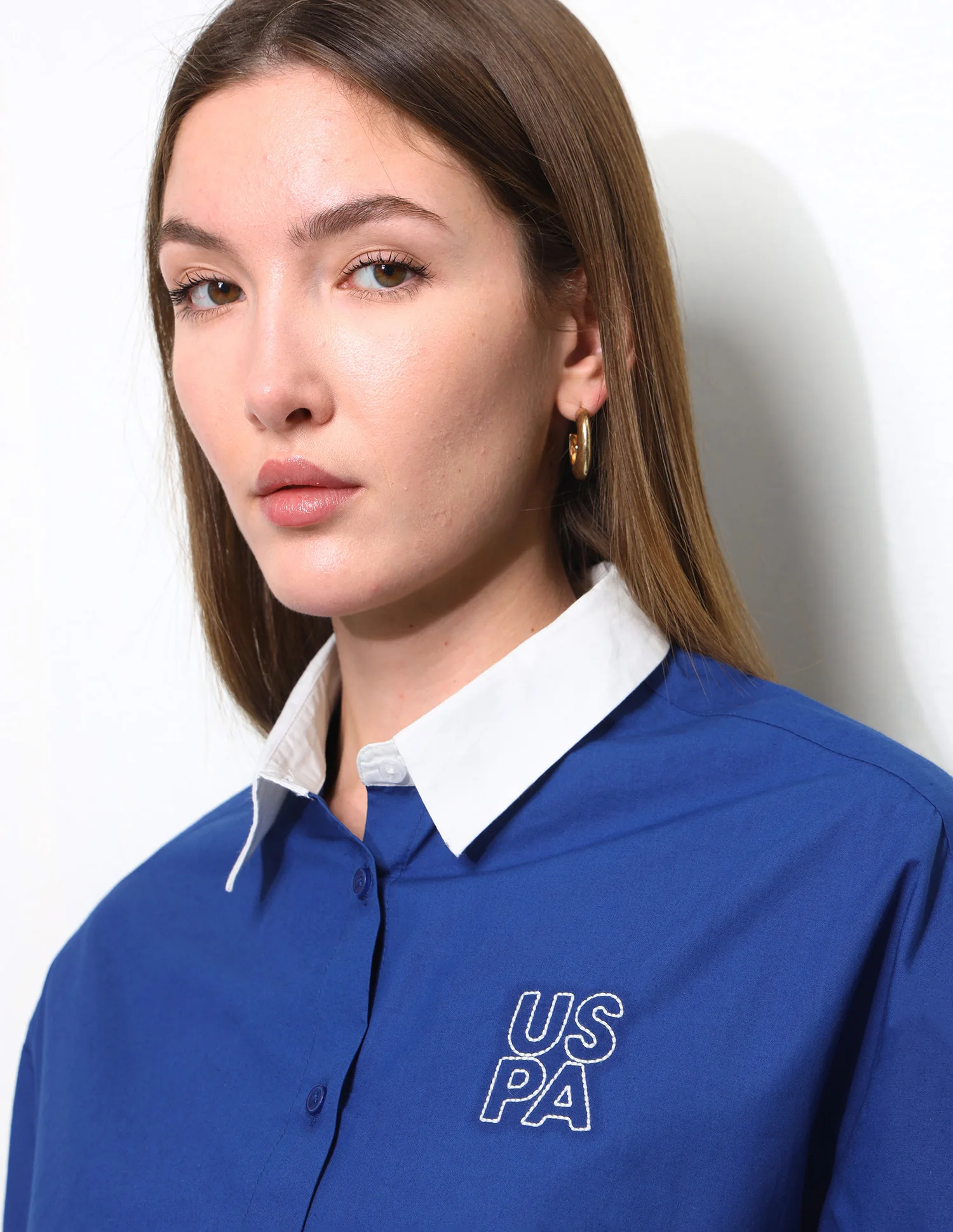 Boxy Fit Contrast Collar Cropped Shirt - Image 7