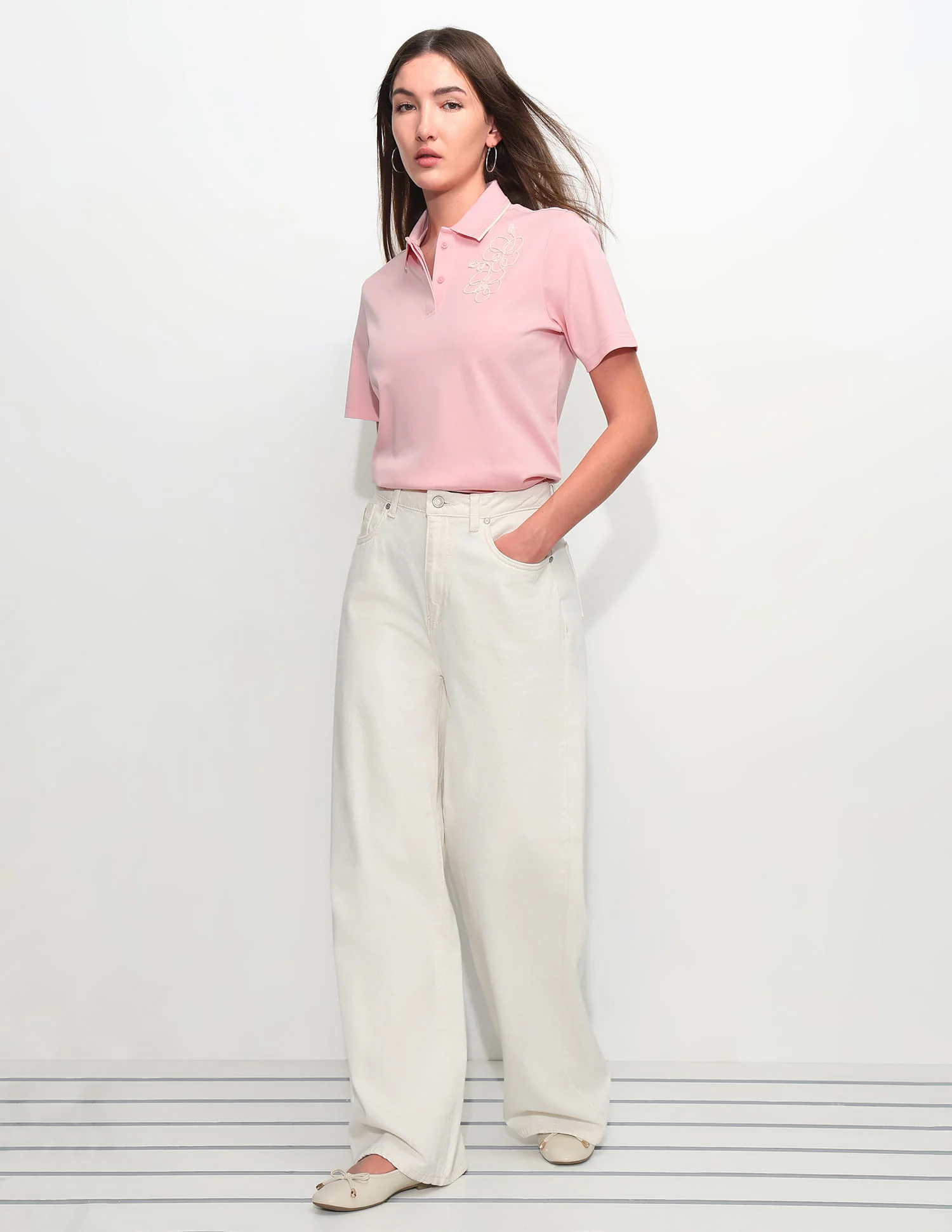 Boxy Fit Floral Embroidered Polo Shirt - Image 3