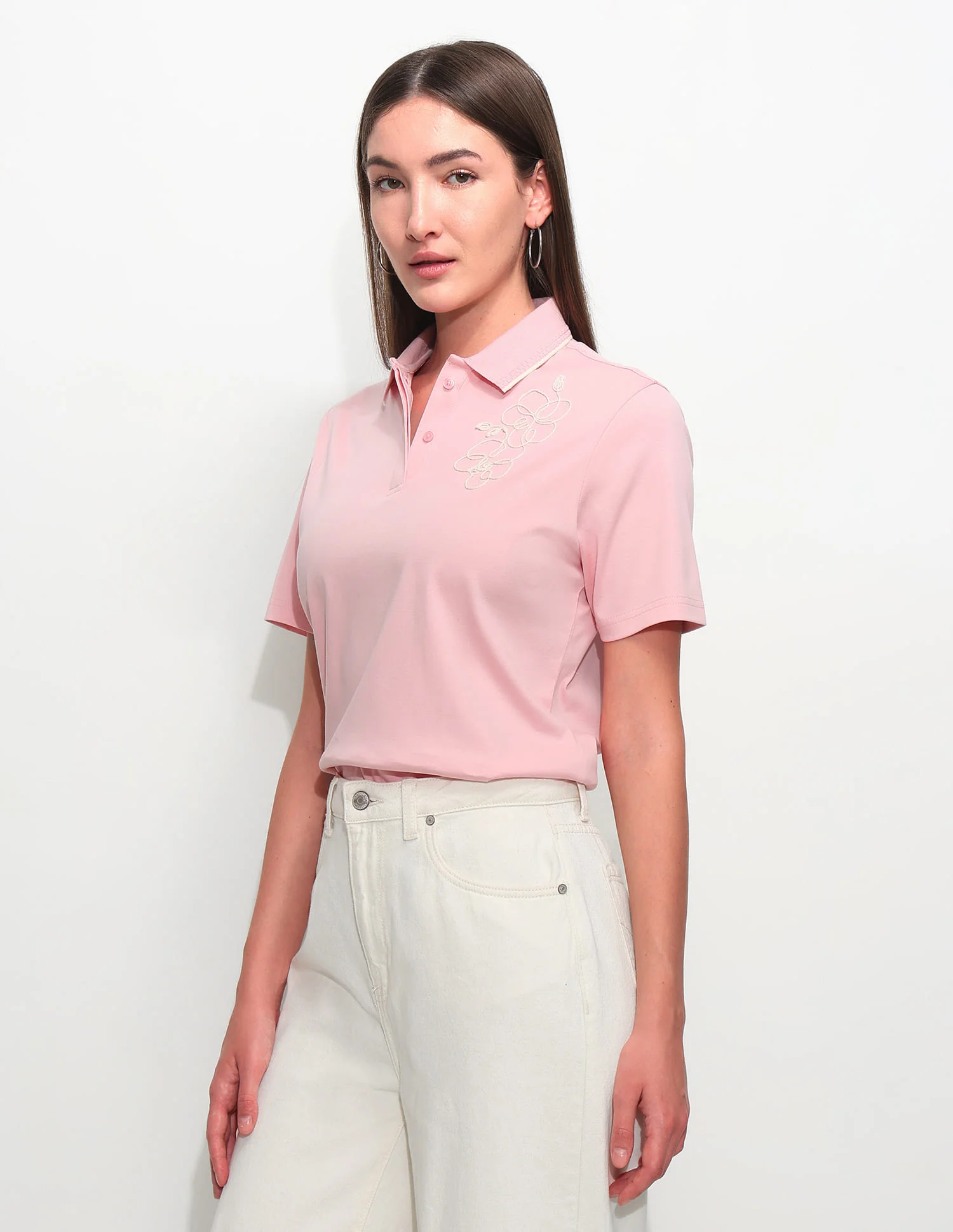 Boxy Fit Floral Embroidered Polo Shirt - Image 4