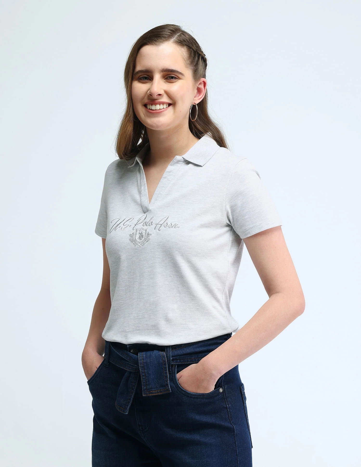 Brand Print Heathered Polo Shirt - Image 4